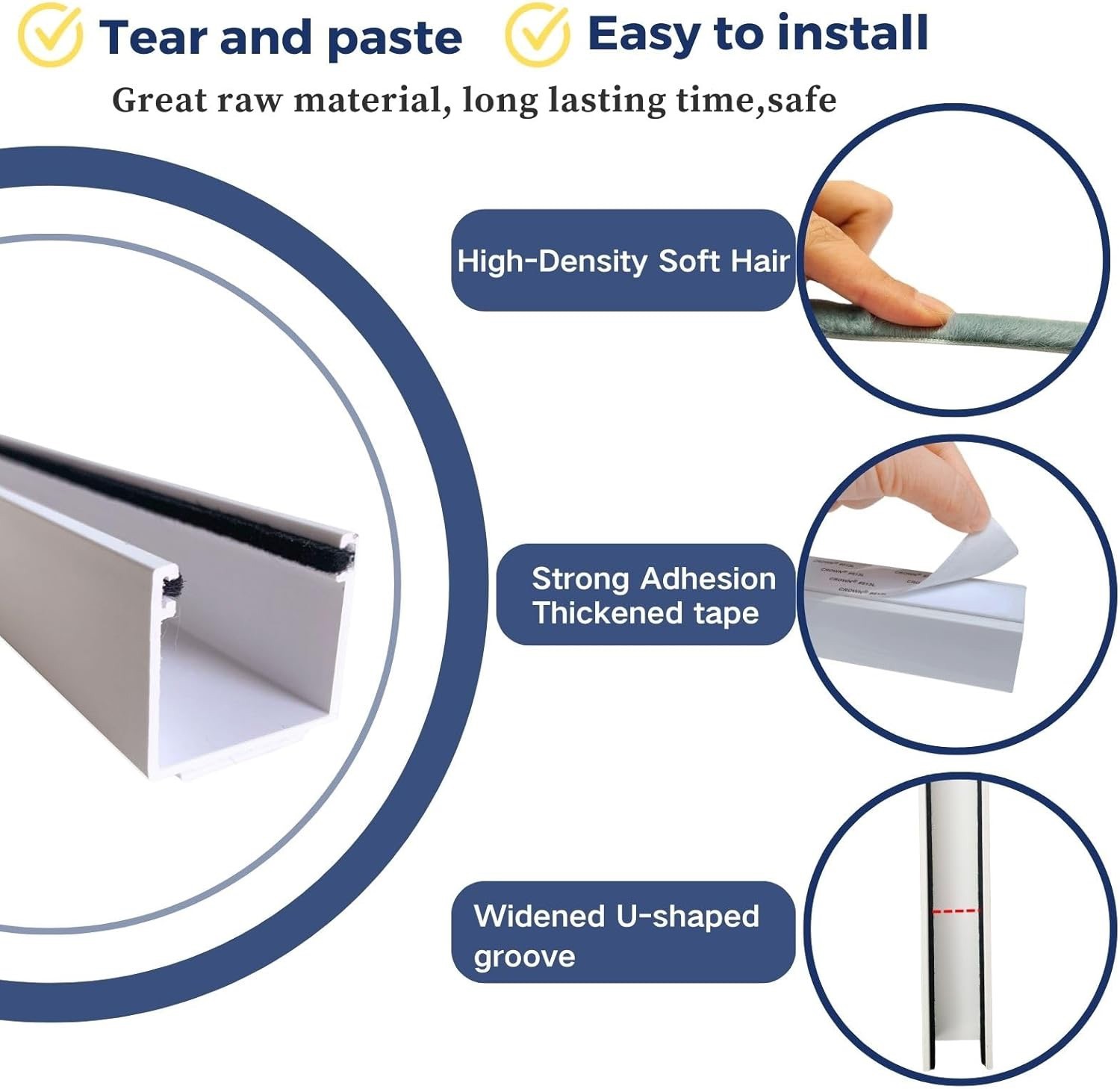 U Channel Blackout PVC Light Blocking Strips for Roller Blinds Light Gap Blocker