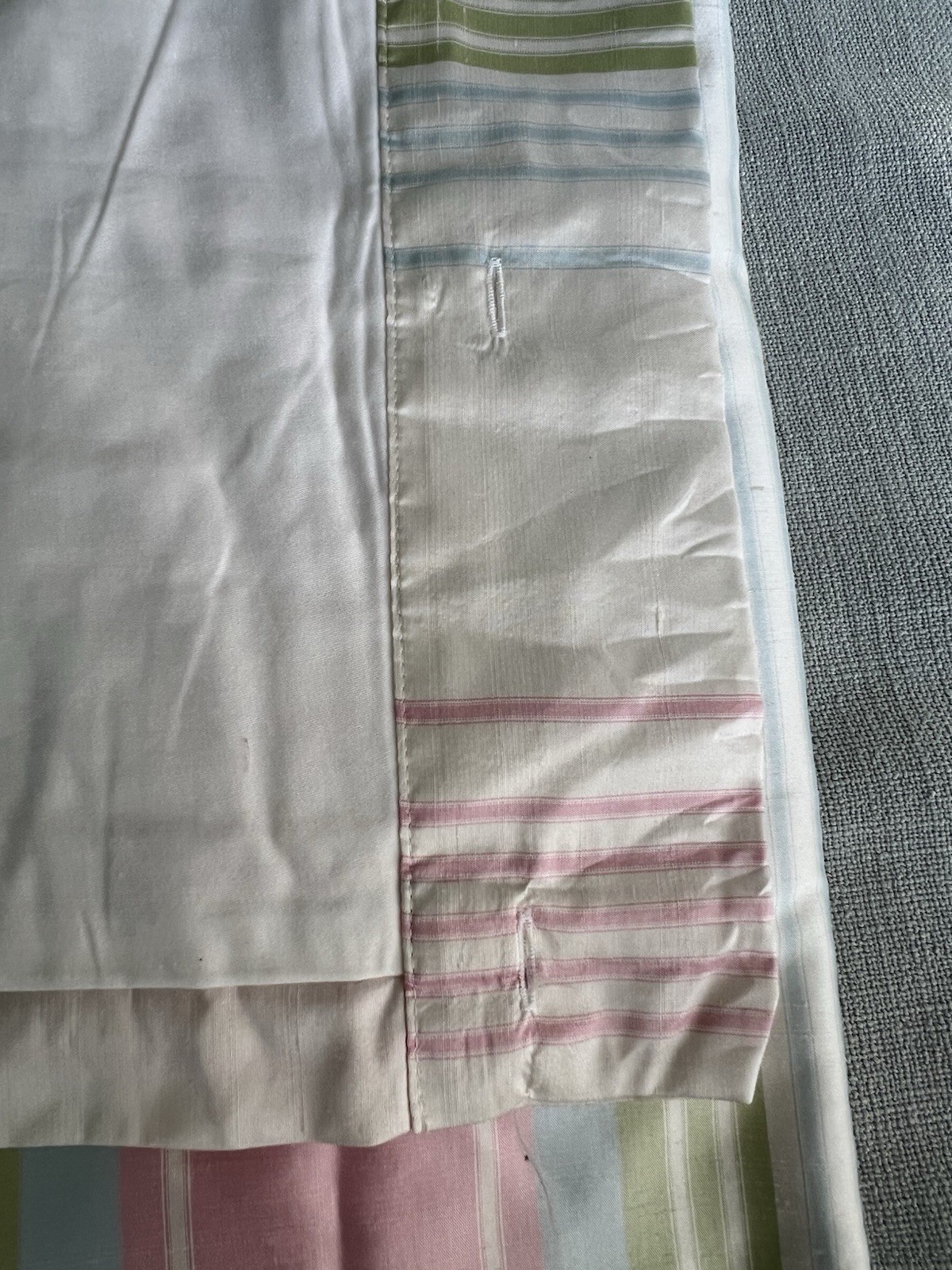 Pair Pottery Barn Kids Silk Double Lined 84” Curtains – Pink Blue Green Striped