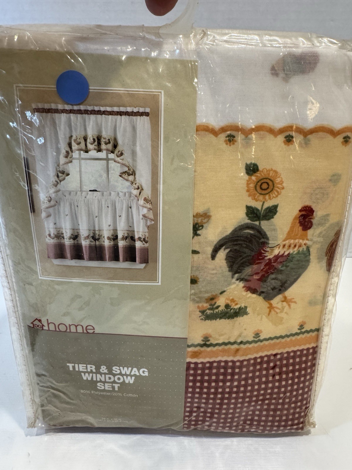 Vintage DG Home Tier & Swag Window Set 58×36 Yellow Red Rooster Curtains