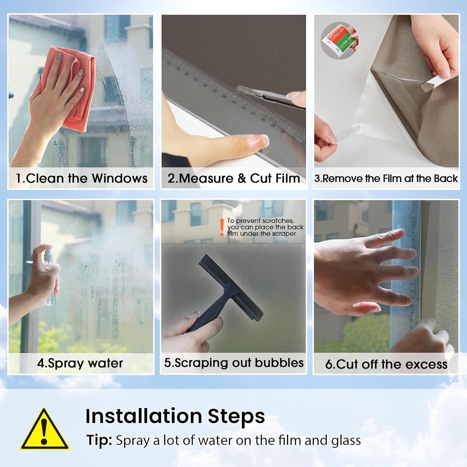 Window Privacy Film Static Cling Gray Non-Glue or Residue Isolate UV Radiation