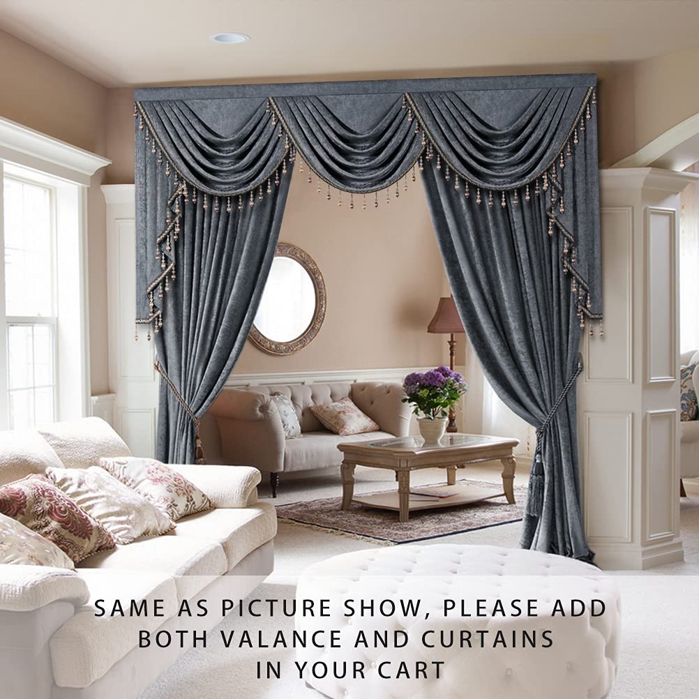 Elkca Double-Sided Chenille Valance For Living Roomgrey Curtains Valance Beads