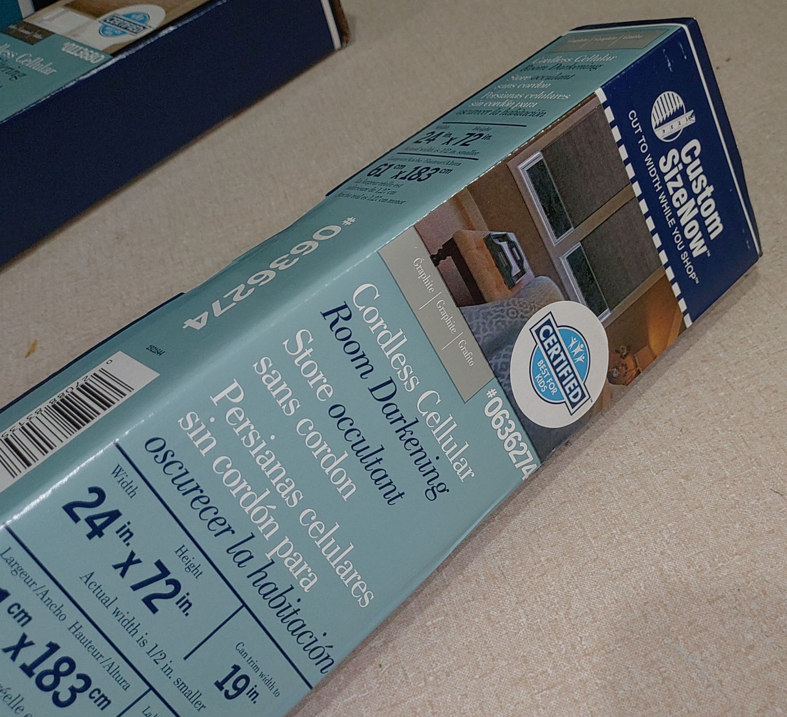 Levolor 24″ x 72″ Trim+Go Graphite Room Darkening Cordless Cellular Shade NIB