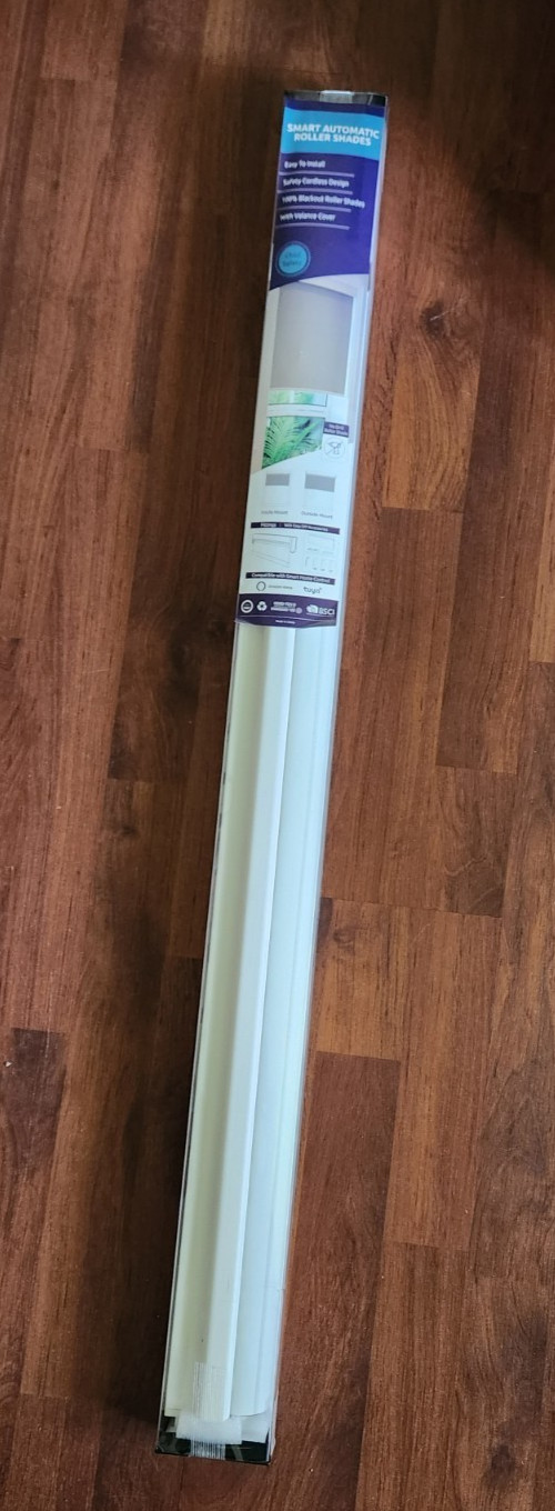 Smart Automatic Roller Shade White, 35″ Use Alexa Google Asst No Drill M100 Pro