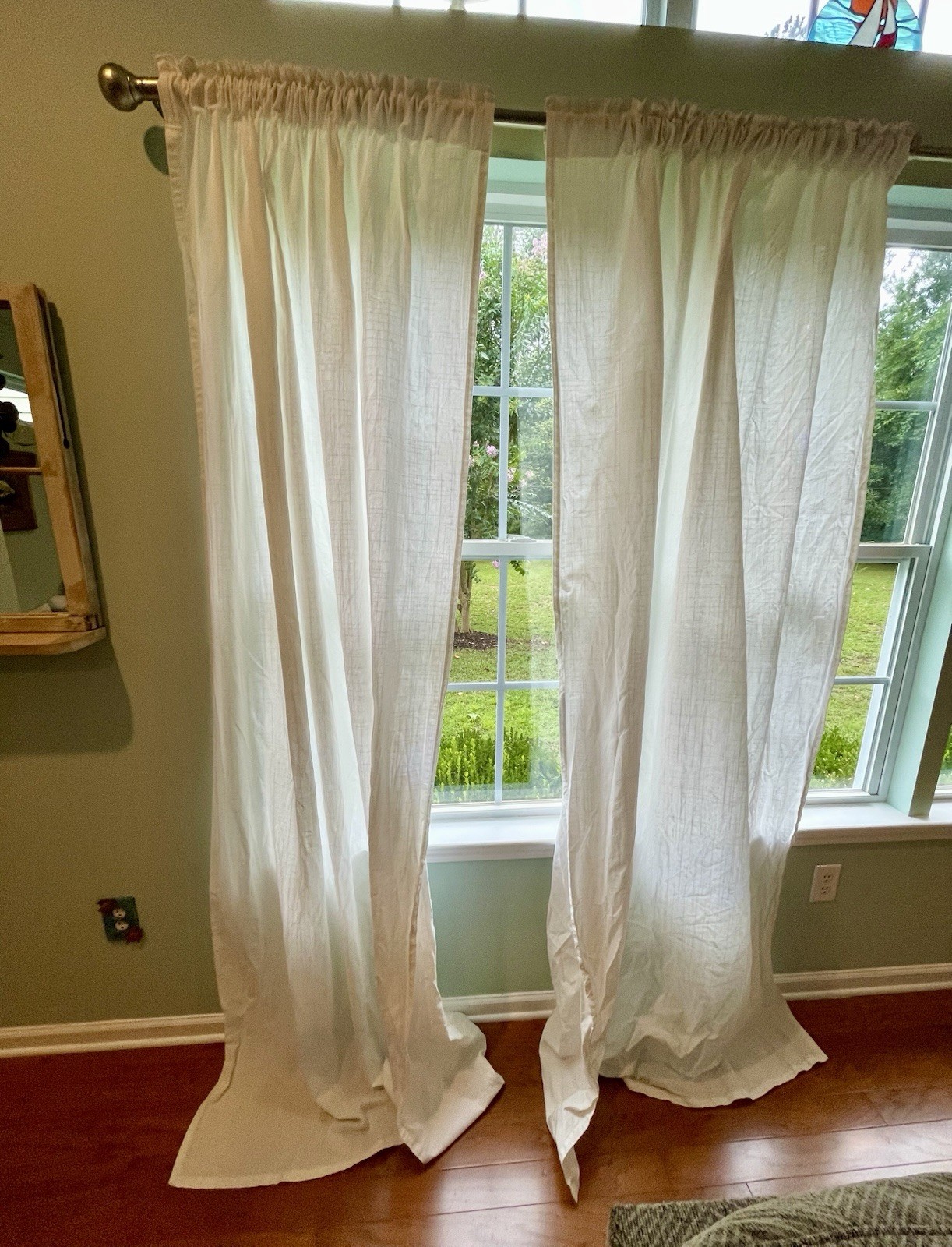 Set of 2 White Semi-Sheer Curtain Panels | Rod Pocket | 55” x 96”