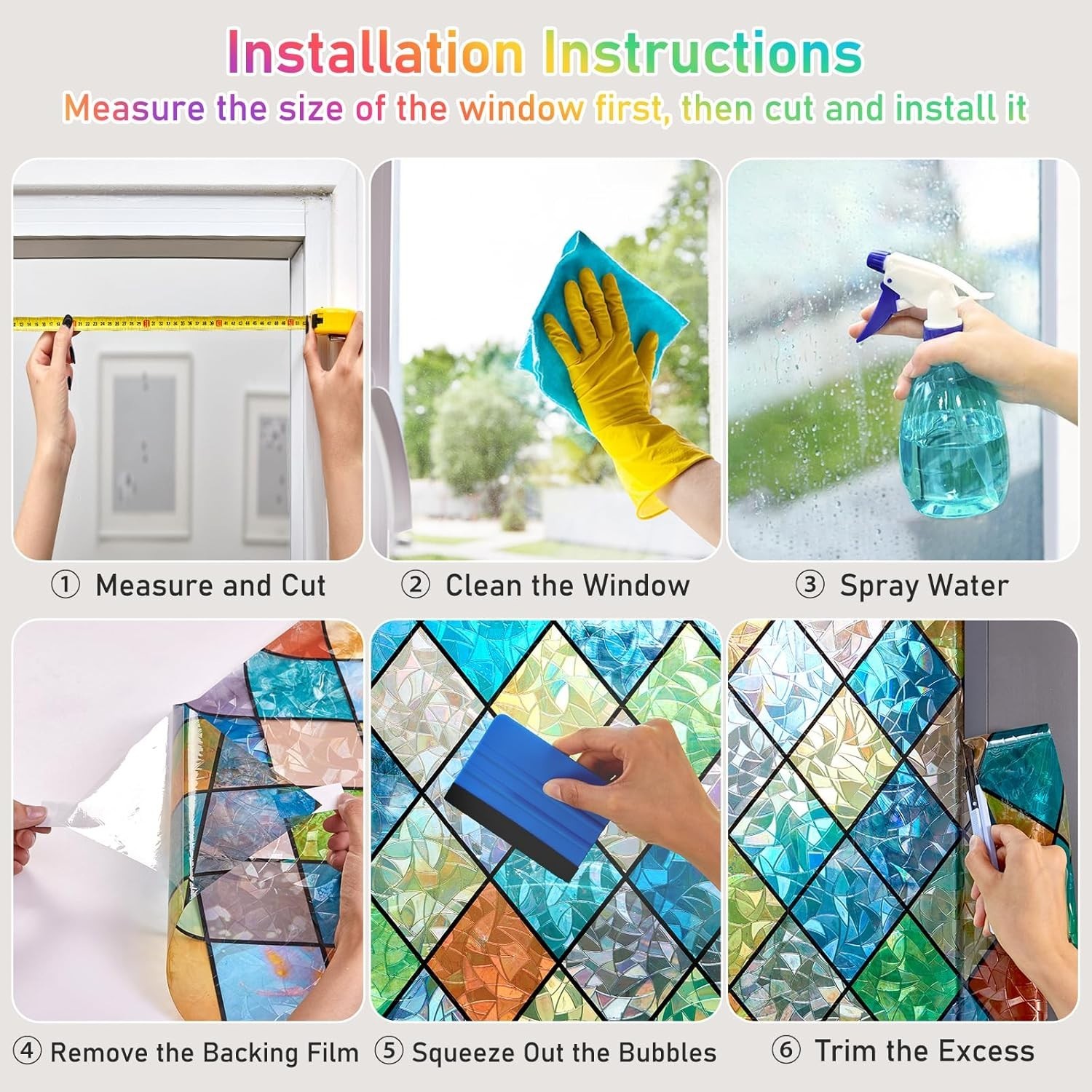 Window Privacy Film Stained Glass Decorative Window Cling 3D Static C…