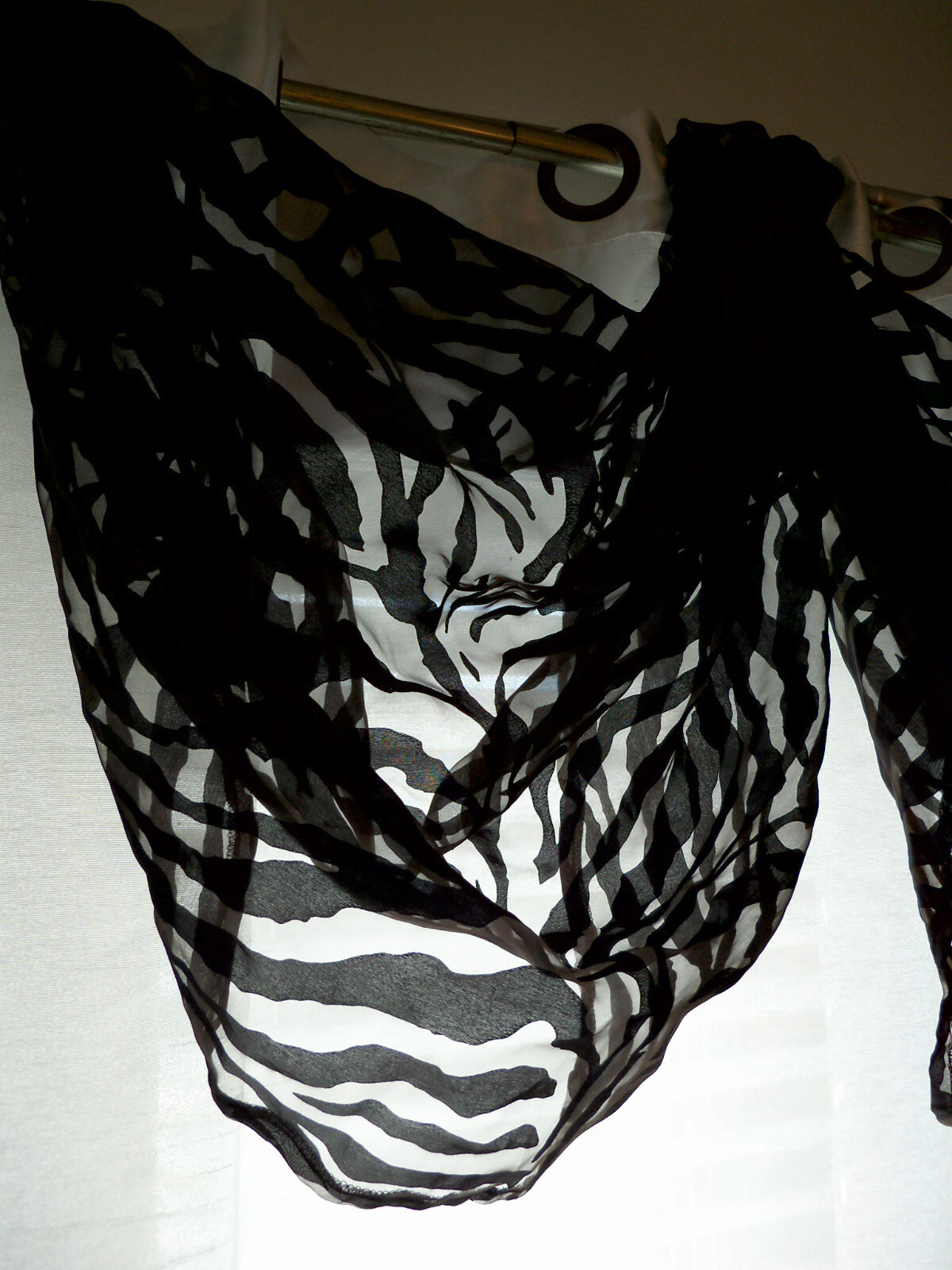 🦓BLACK ZEBRA STRIPE SHEER WATERFALL VALANCES SWAGS ART DECO STYLE NEW