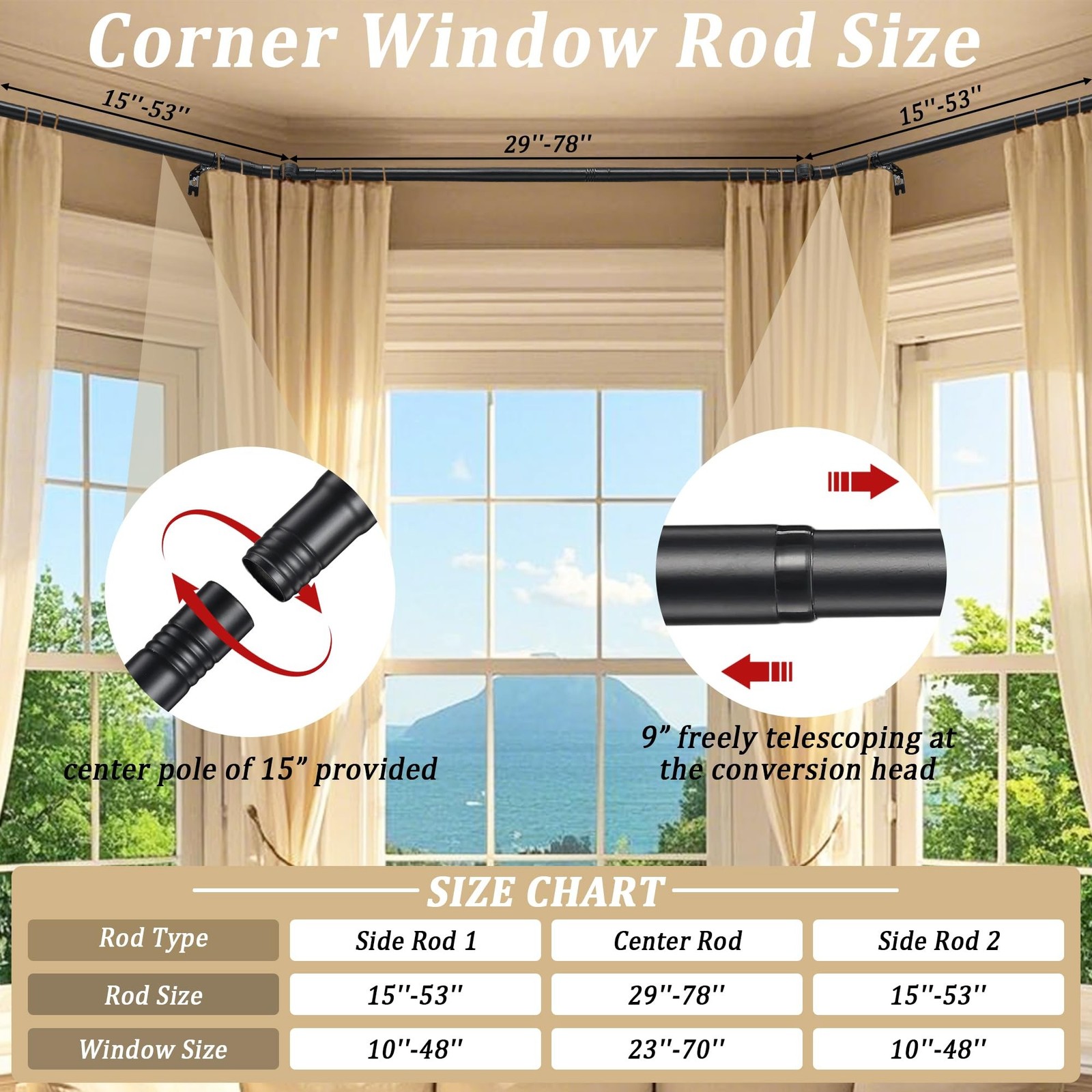 Bay Window Curtain Rods, U shaped Adjustable Curved Curtain Rods for Windows …