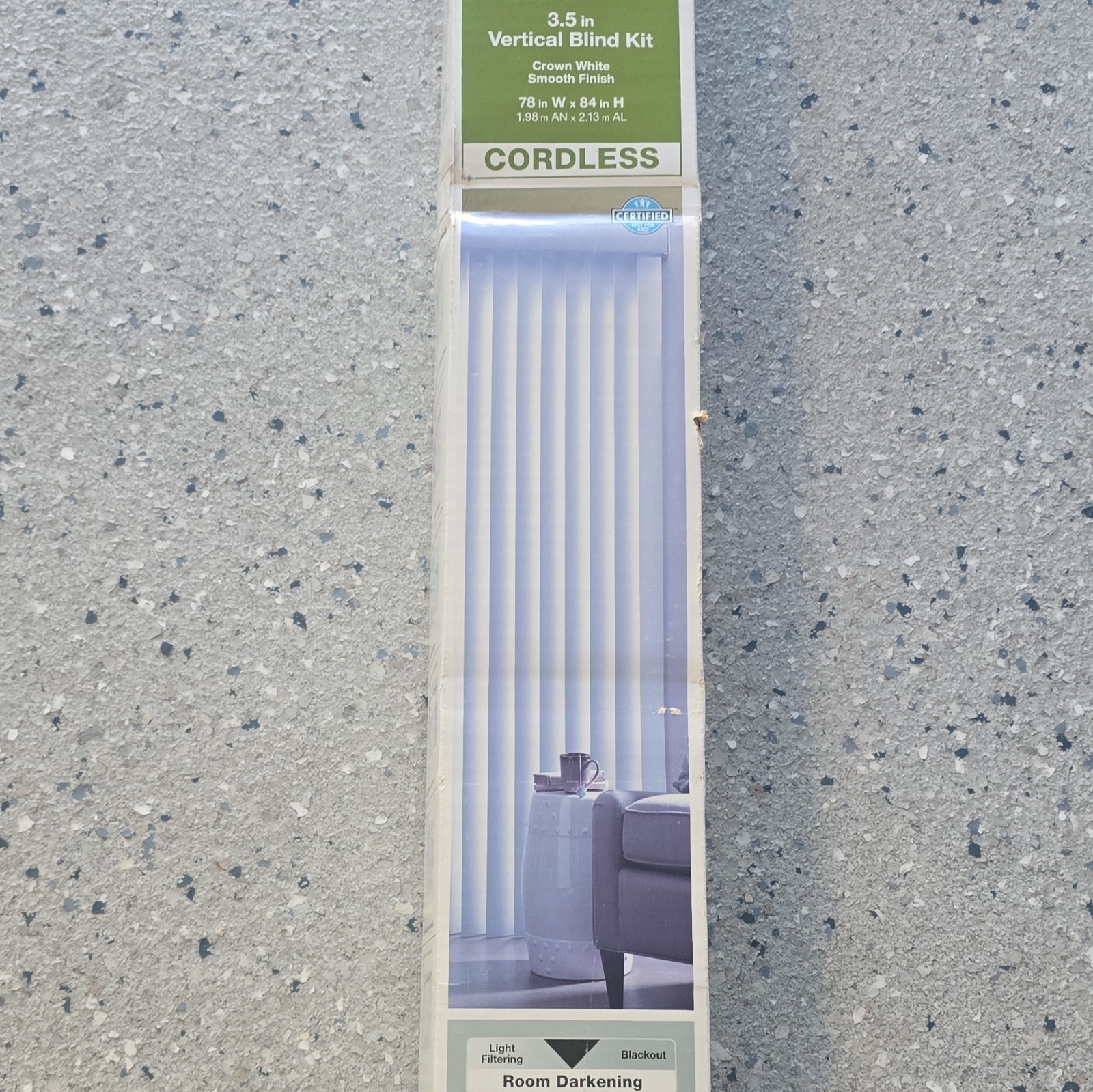 Hampton Bay Cordless 3.5in Vertical Blinds 78×84 White Vinyl Light Filter