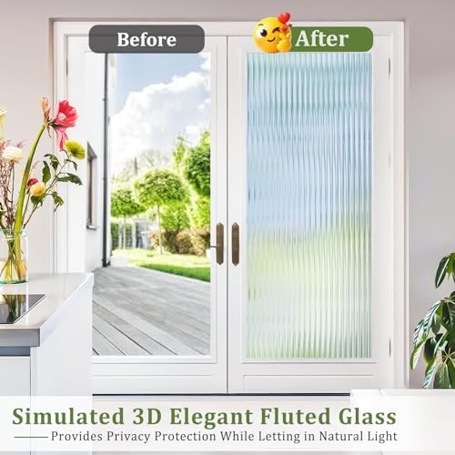 Reeded Glass Privacy Window Film with 3 Tools, 3D 17.5 x 78.7 Inch Clear