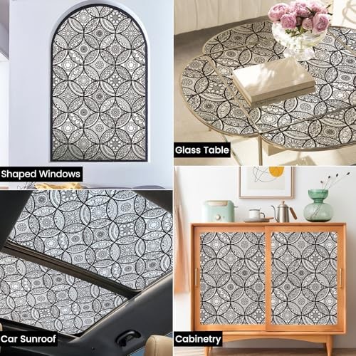 Boho Stained Glass Look Window Privacy 17.7″ x 78.7″ (with tools) Pure Black
