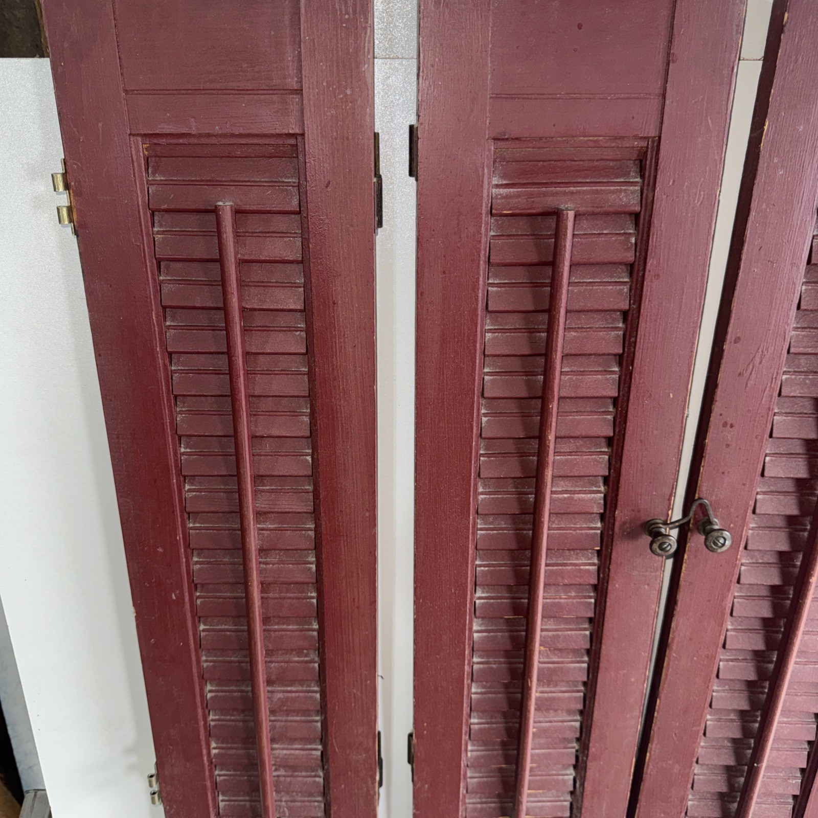 Red painted Shutters 24 1/2 X 23 louvered interior wood shutters 4 panels