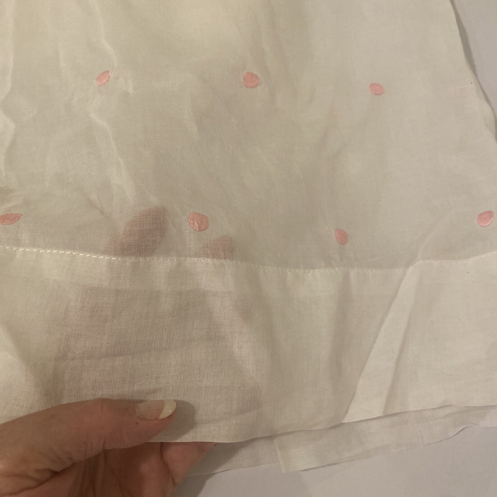 Pottery Barn Kids Sheer Embroidered Pink Dots Drapery Panel 44″ X 61” VGUC