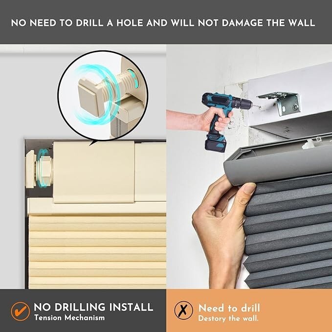 New No Screw Install Top Down Bottom Up Blackout Beige Cellular Blinds Honeycomb