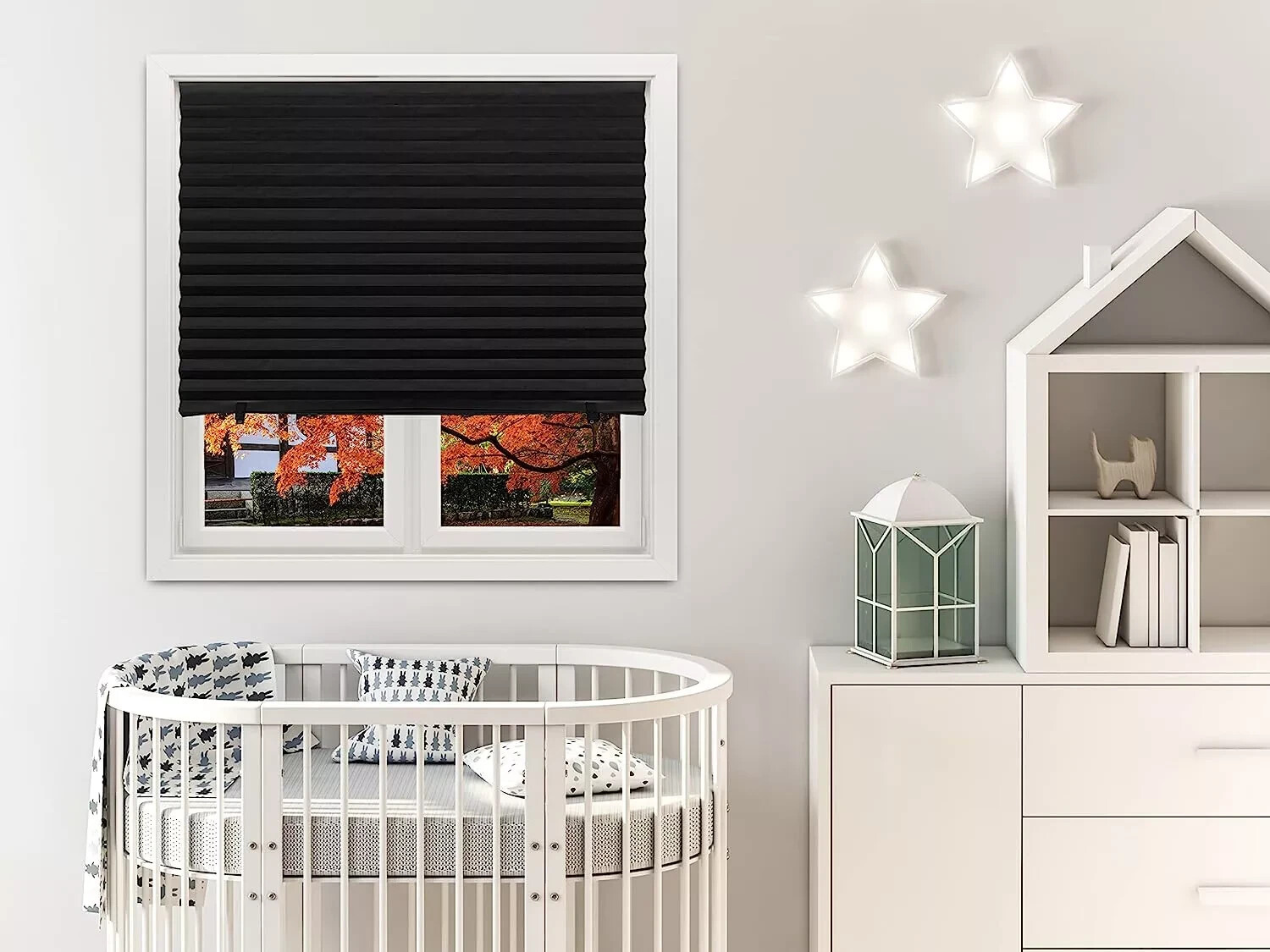 Pleated Fabric Shades, Temporary Window Blinds, No Drilling Self Adhesive Blind*