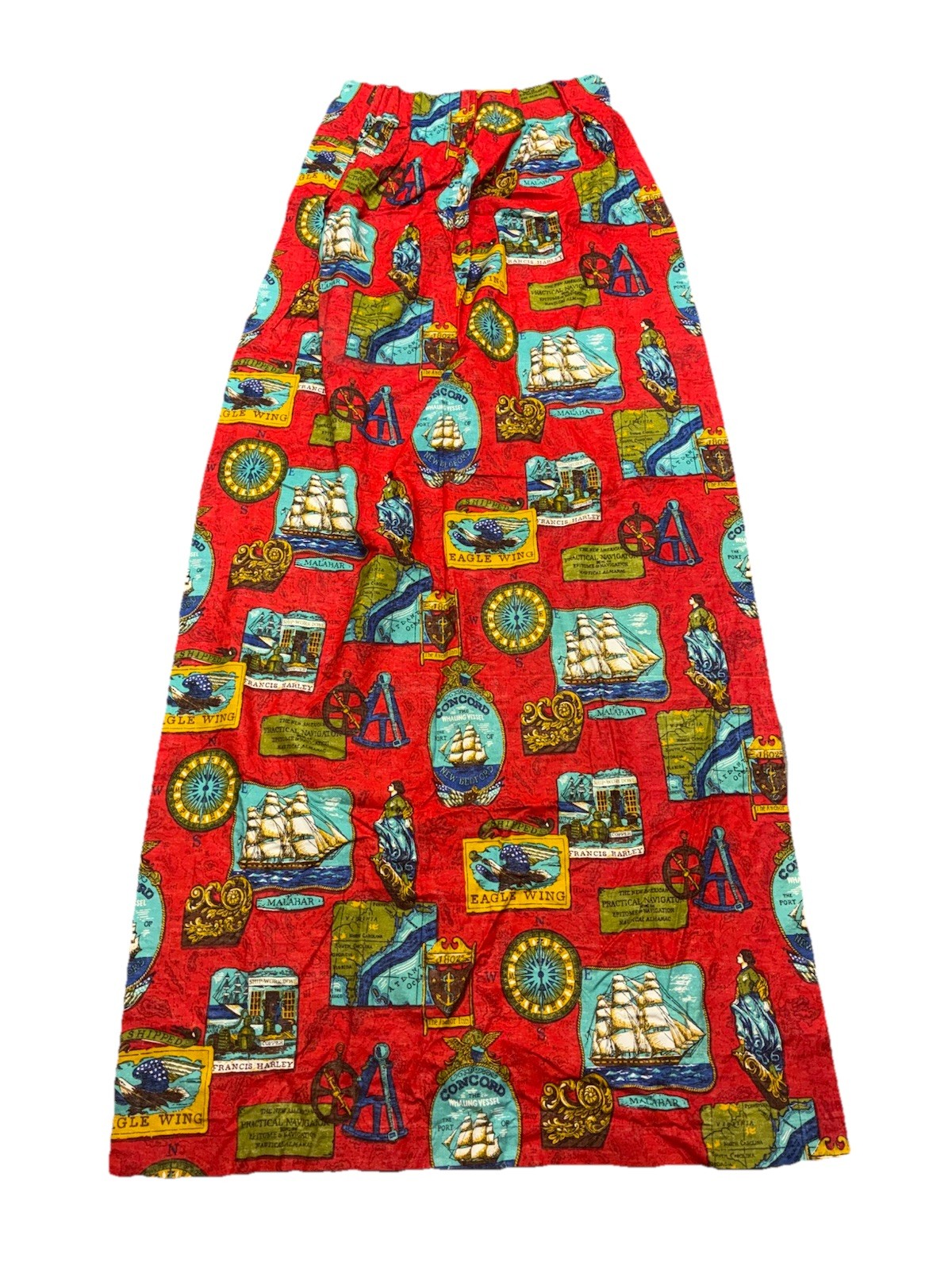 Curtain Drapery One Panel Red Whaling New England Nautical 80×24 60s 70s Vintage