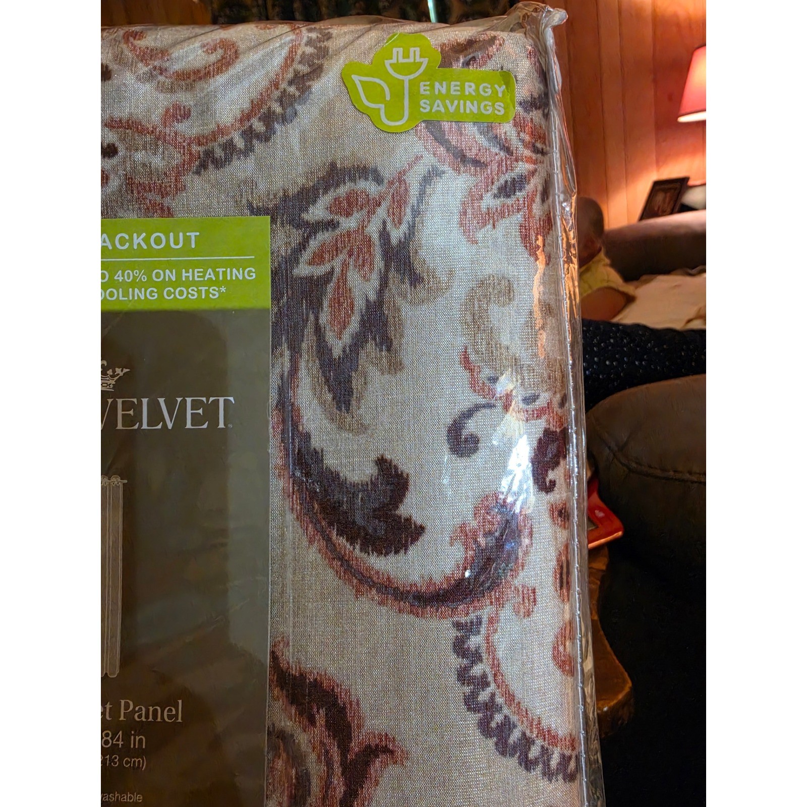 Royal Velvet Blaine Blackout Grommet Curtain Panel 50×84 Paisley Tan Brown Rust