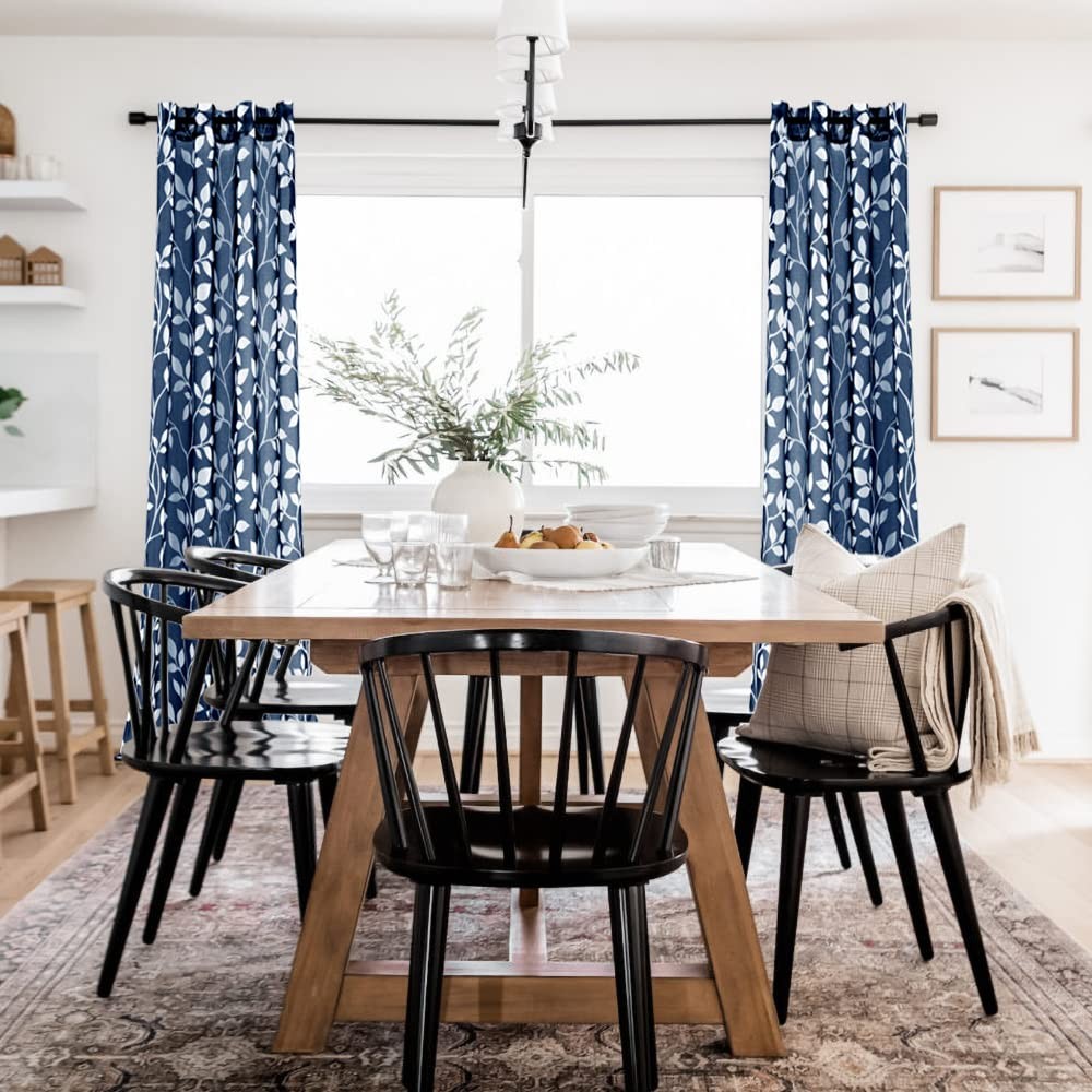 XTMYI Navy Blue Pattern Curtains 84 Inch Length for Living Room 2 Panels Set,Lea