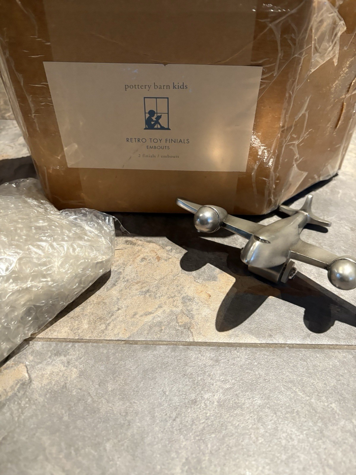 Pottery Barn Kids Nickel Polished Aluminum Retro Airplane Finials 1 set of 2