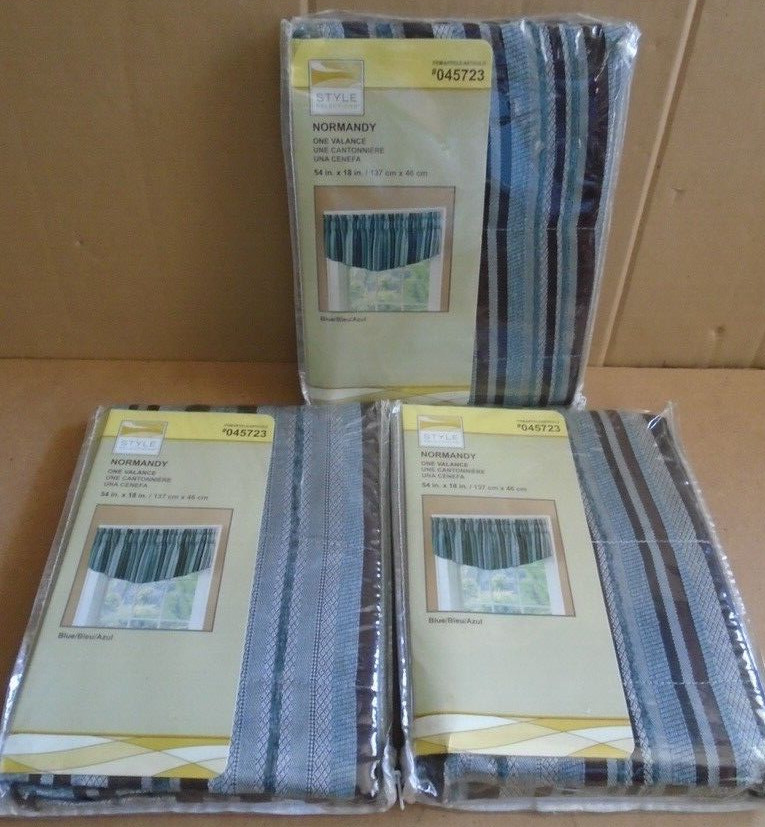 Style Selections Normandy Stripe Window Valance 54″ x18″ (3-pcs) New