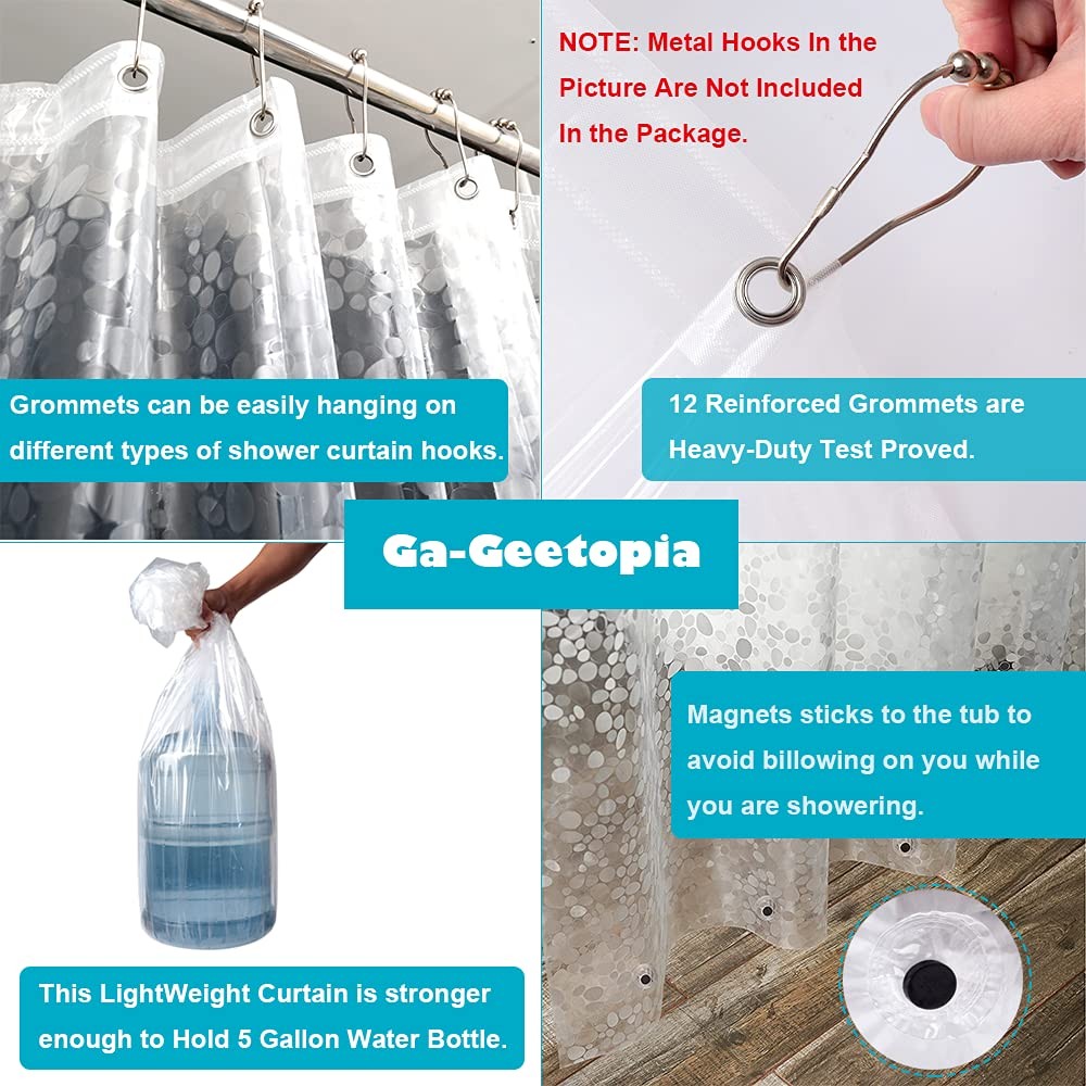 Ga-Geetopia EVA Clear Thin Shower Curtain 72″W x 72″L (Pack of 1), 3d Pebbles