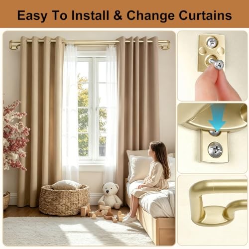 Blackout Double Curtain Rods for Windows 72 to 144 Inches | Heavy 72-150″ Gold