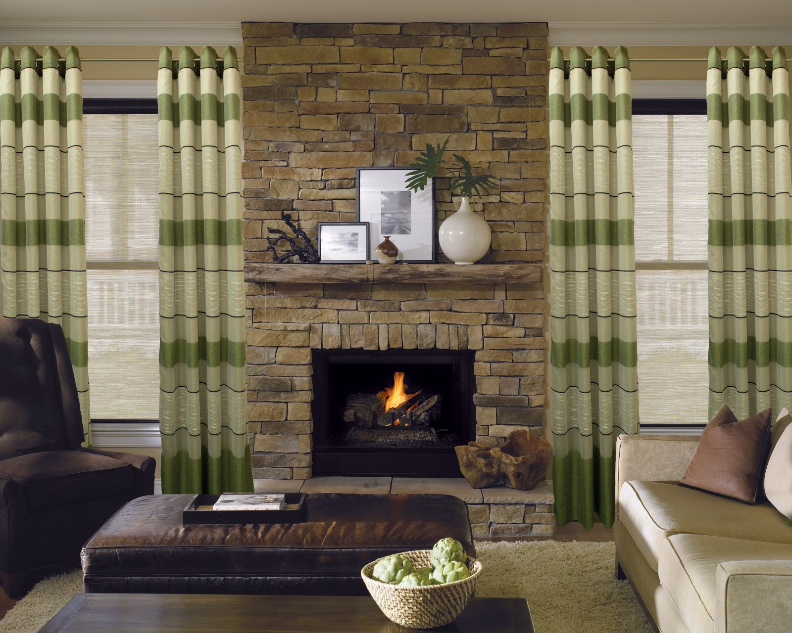 One Modern Look sheer panel Cream/green With Linning, 96″ by 60″+ 8 grommets