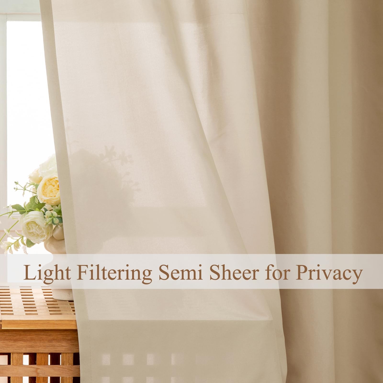 Non-See-Through Privacy 55″W x 63″L (Pack of 2) (90g/ãŽ¡- Rod Pocket ) Tan Beige