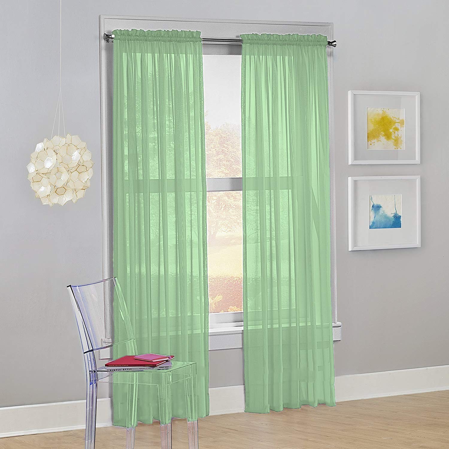 Decotex Set of 2 Sheer Voile Transparent Window 54″W x 63″L (Pack 2), Sage