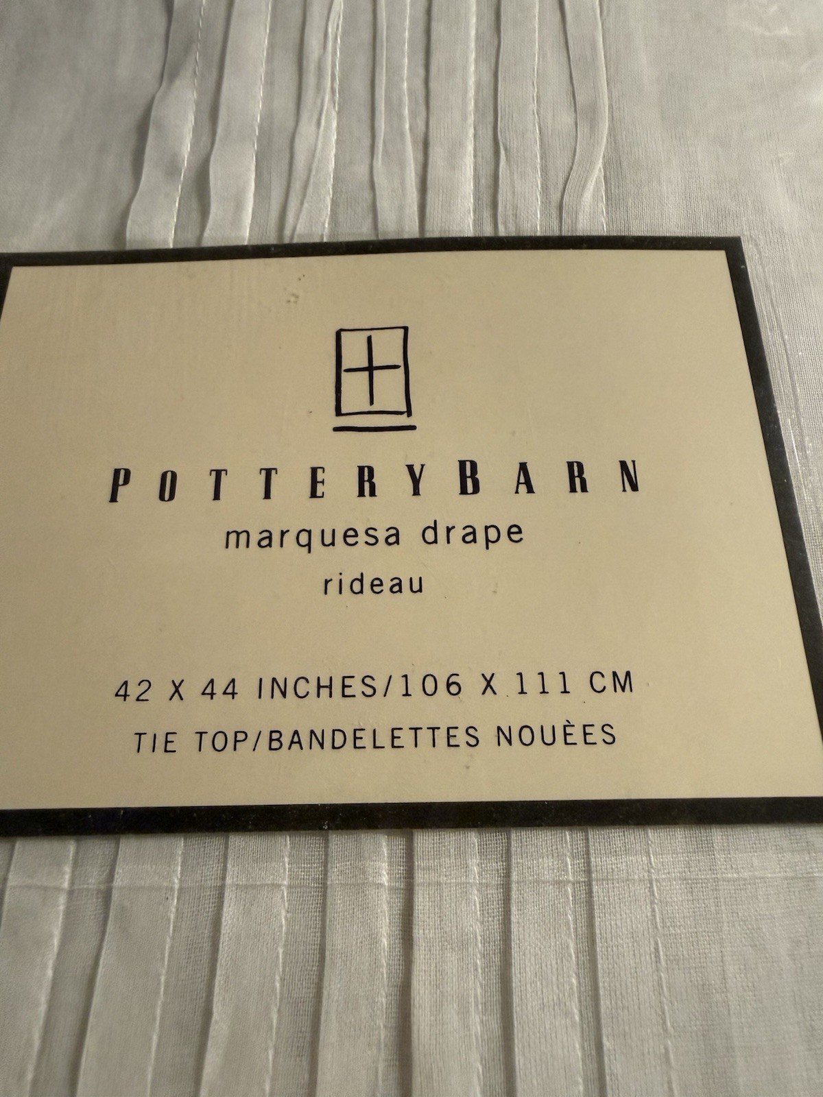 Pottery Barn Marquesa SHEER Drape Panel 42 x 44 100% Cotton White Tie Top NEW