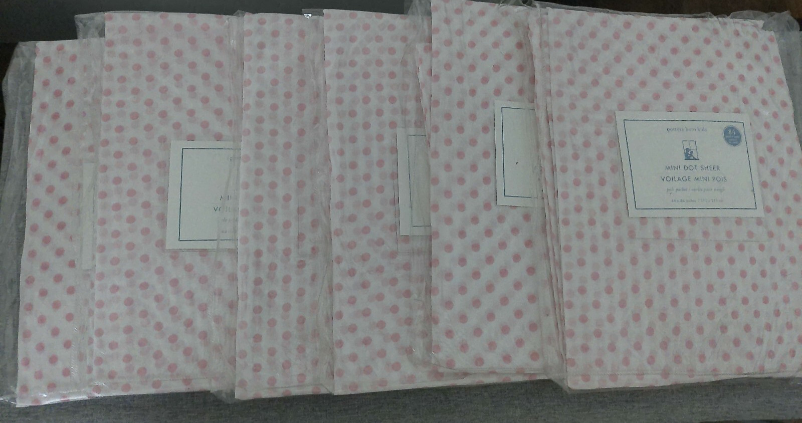 NIP Set of Six Pottery Barn Kids 44″x84″ White Pink Mini Dot Sheer Curtain Panel