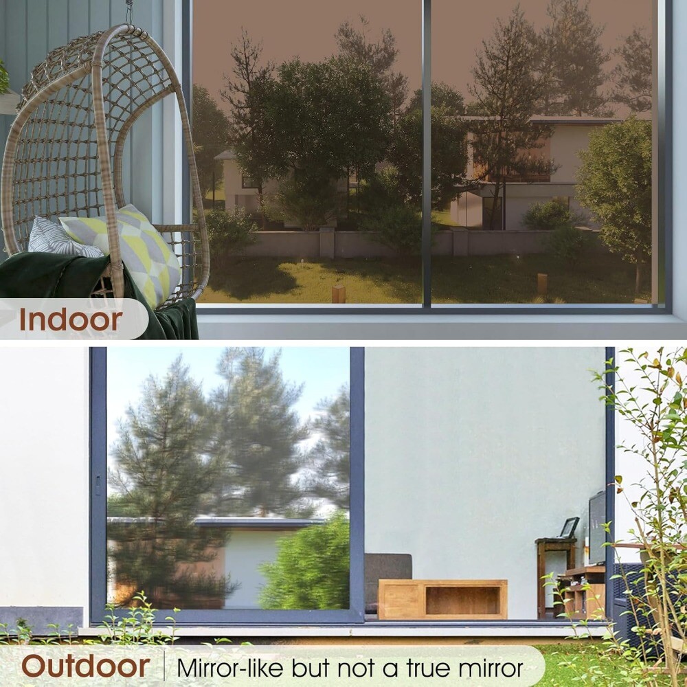 rabbitgoo Privacy Window Film One Way Mirror Tinting Brown Silver Reflective