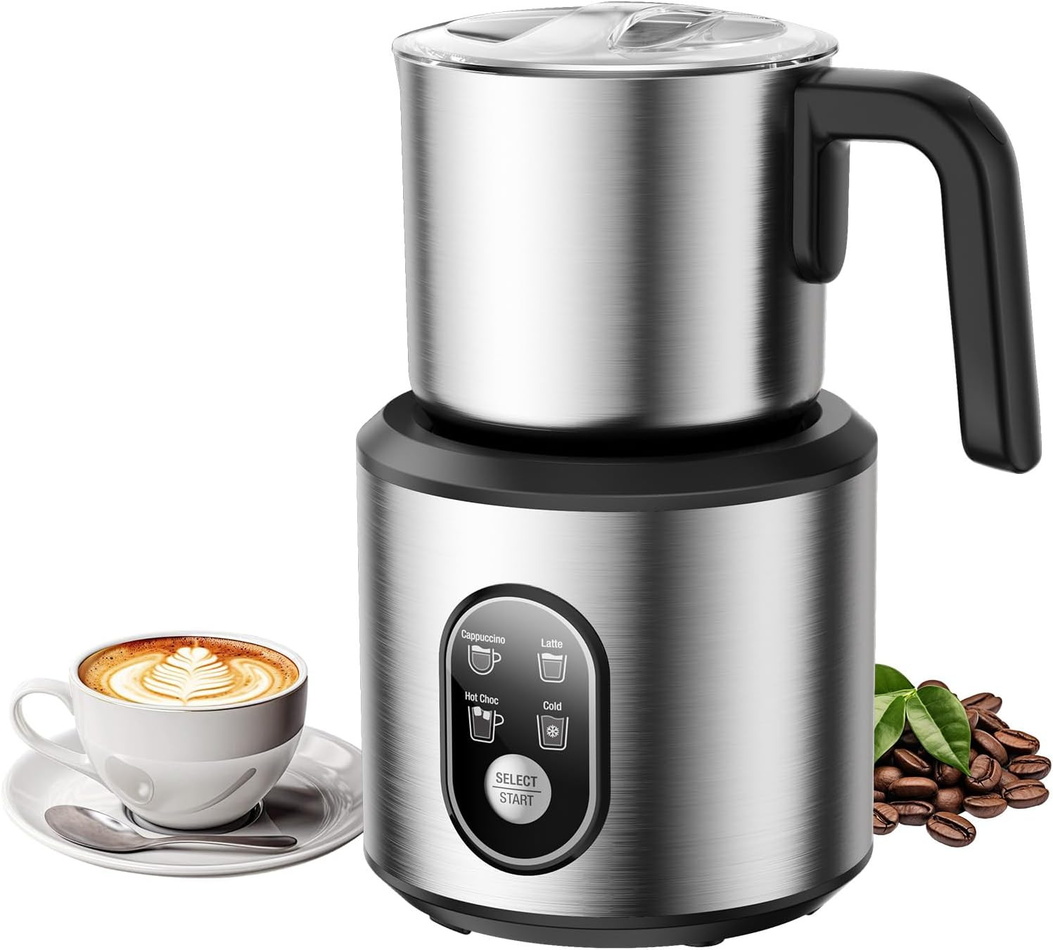 4-in-1 Milk Frother & Steamer – 24oz Automatic Hot & Cold Stainless Steel Jug