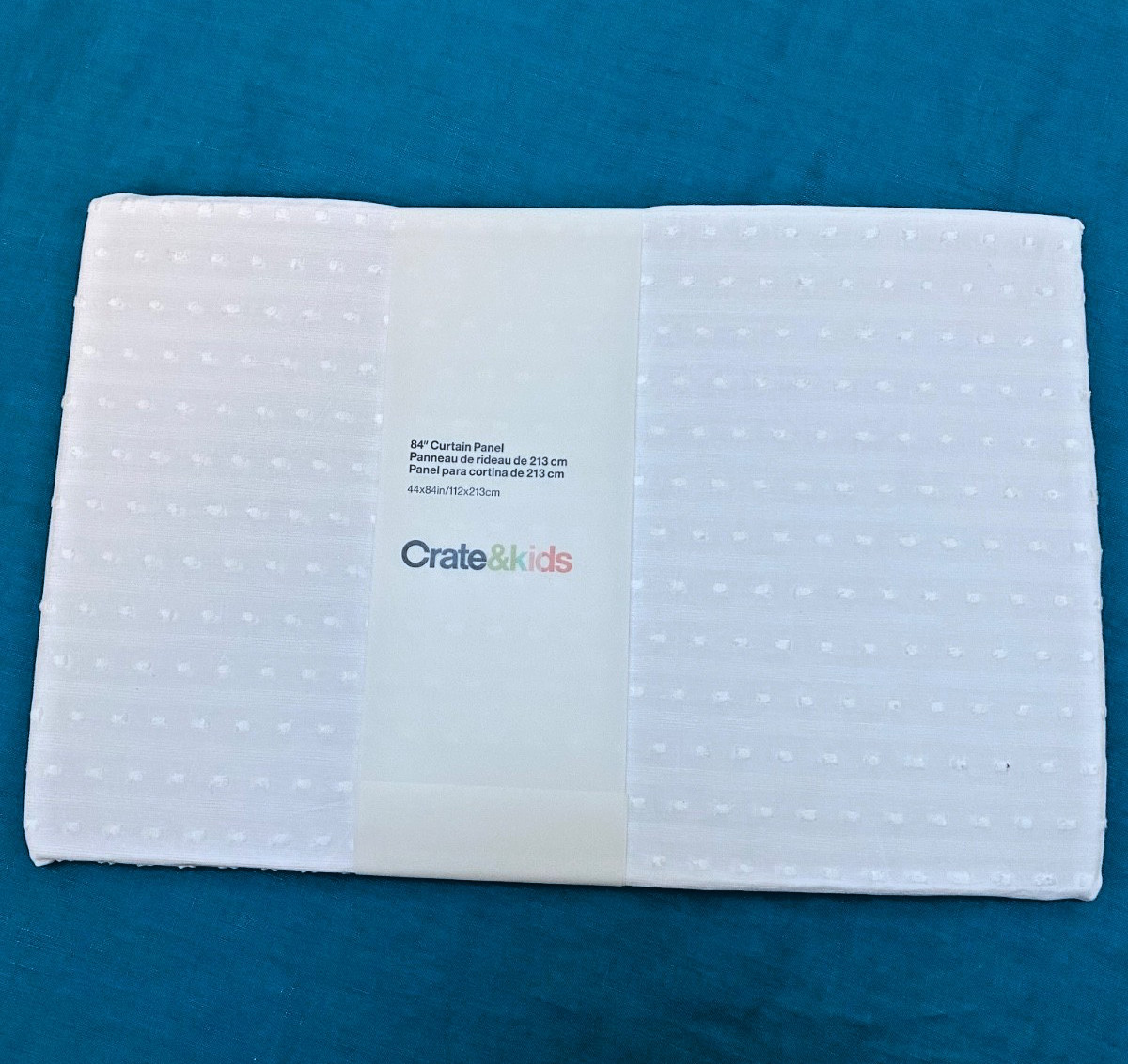 Crate & Barrel White Sheer Dobby Curtain Panel 44×84 100% Cotton NEW Kids