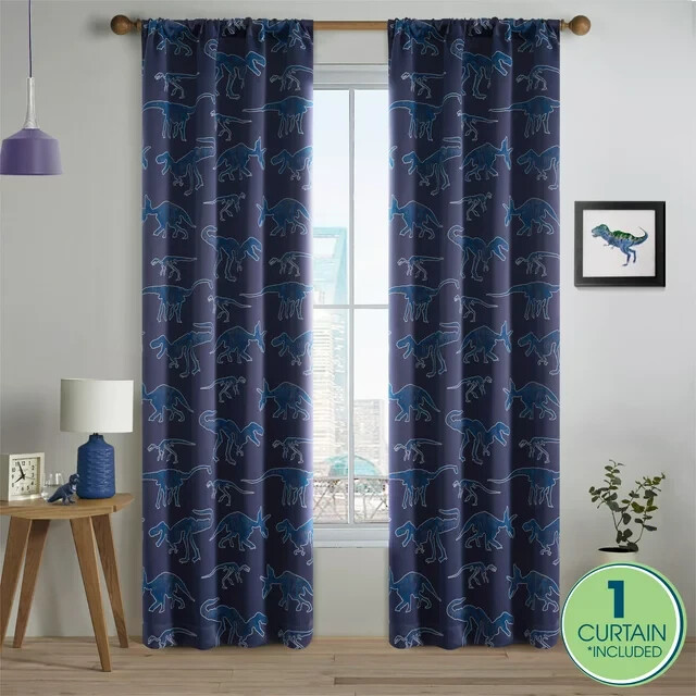 Glow in the Dark Window Panel Blue Dinosaur Curtain 38″ X 84″ Your Zone