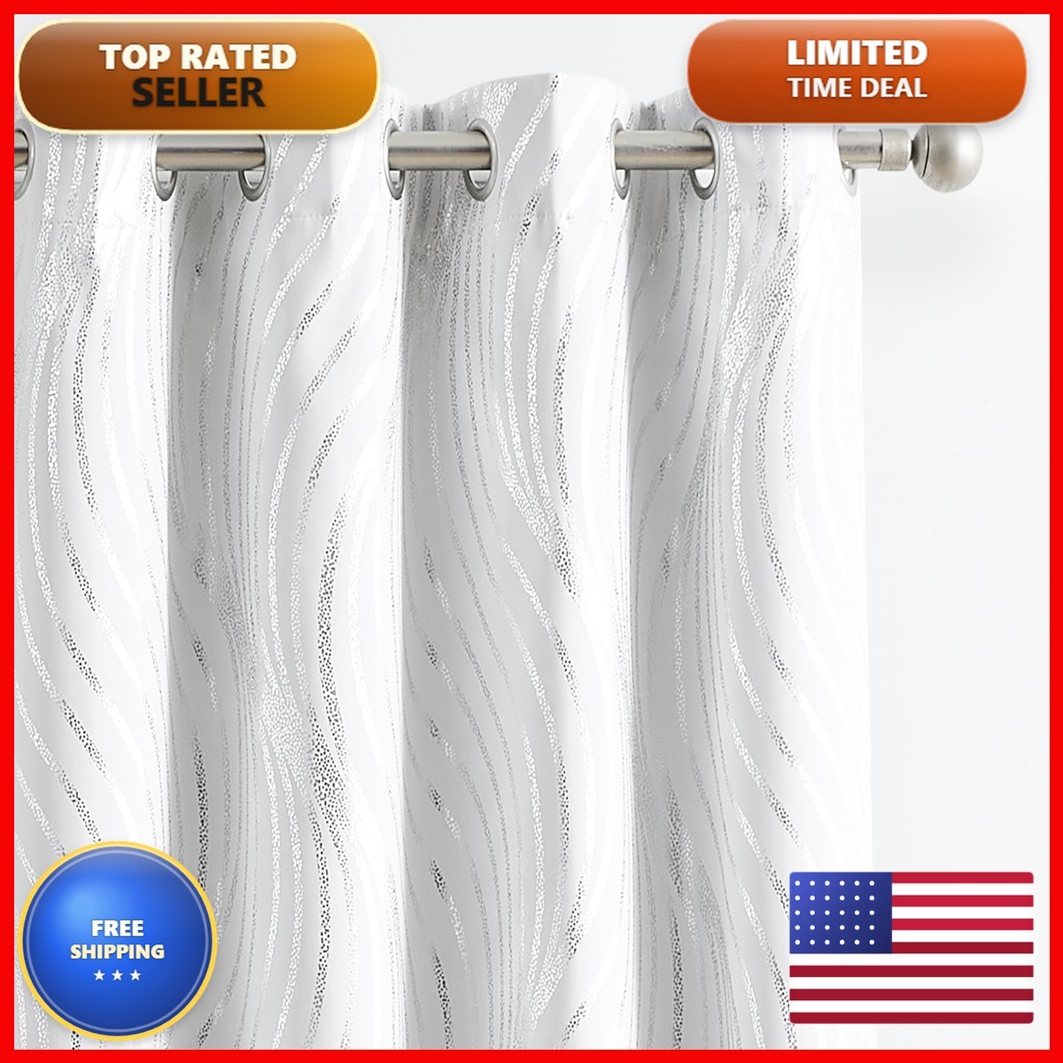 Xwincel Blackout Curtains White Silver Foil Pattern 63 Inches 2 Panel Set