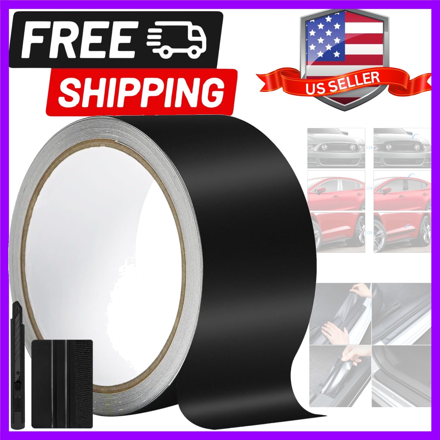 2IN X 30FT Matte Black Vinyl Wrap for Chrome Delete Window Trim Car Door Sill…