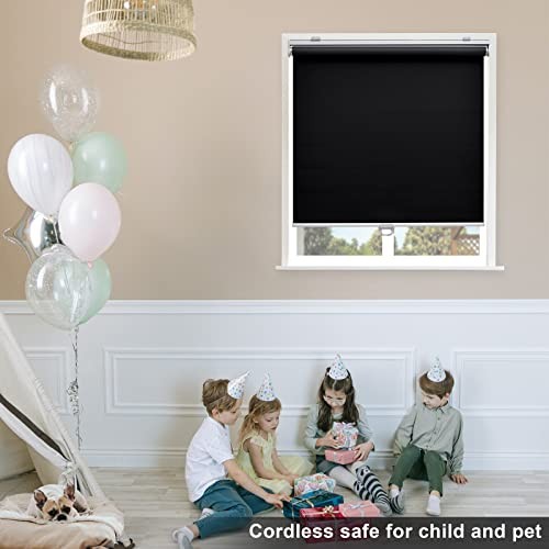 out Roller Shades Blinds Cordless for Windows Pull Down Room 35″W x 72″H Black