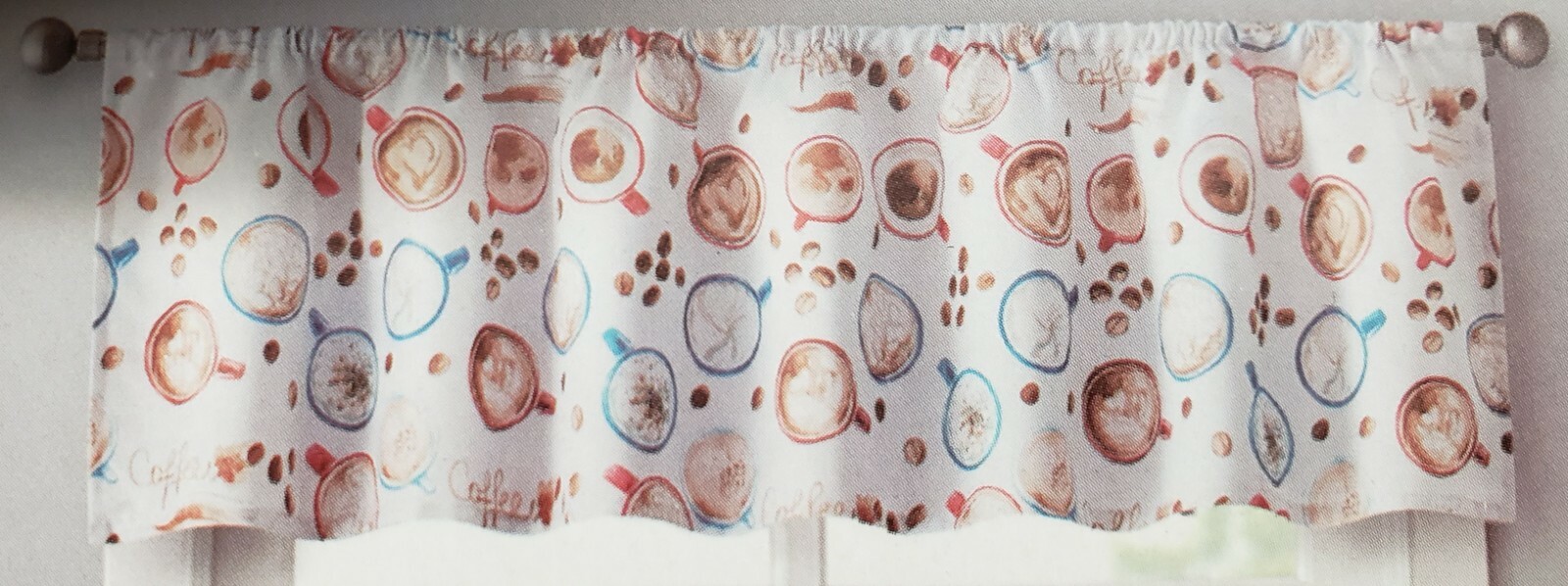 3 pc. Curtains Set: Valance (56″x14″) & 2 Tiers (28″x36″) COFFEE CUPS & BEANS,VC