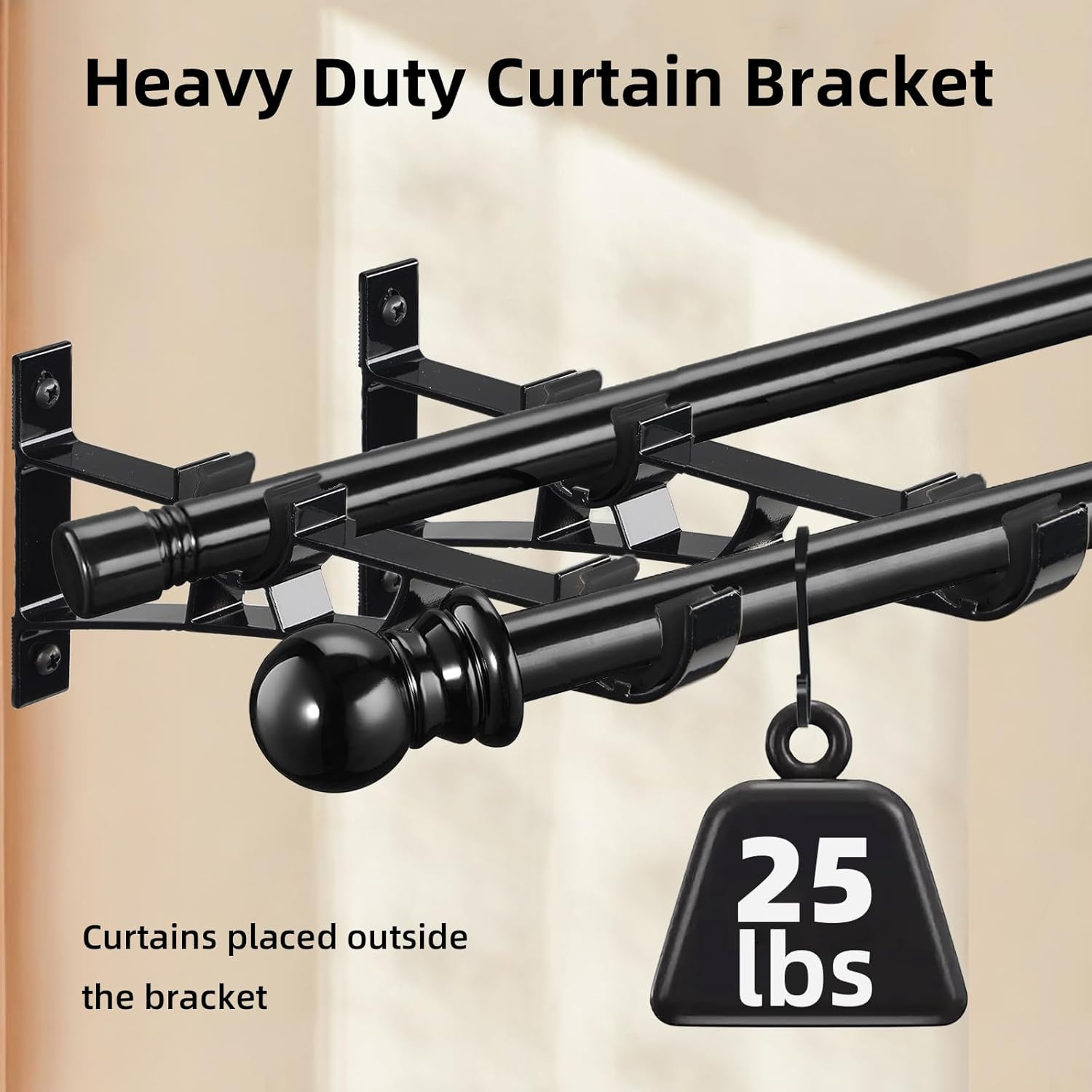 1 Inch Double Curtain Rod Bracket Heavy Duty Curtain Rod Hooks for Curtain Rod W
