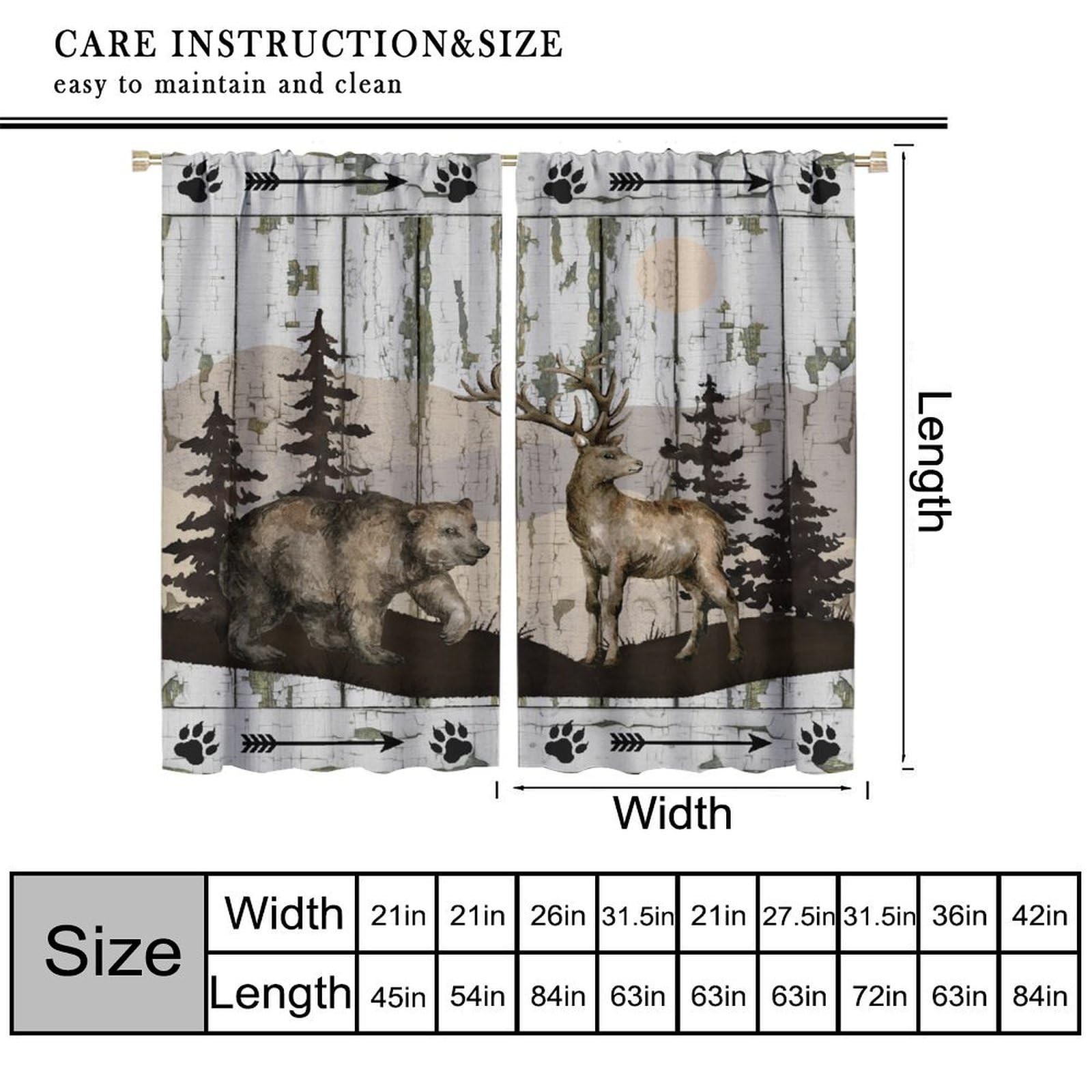 Wild Bear Deer Curtains, Rustic Cabin Country Farmhouse Wooden Barn Door Wild…