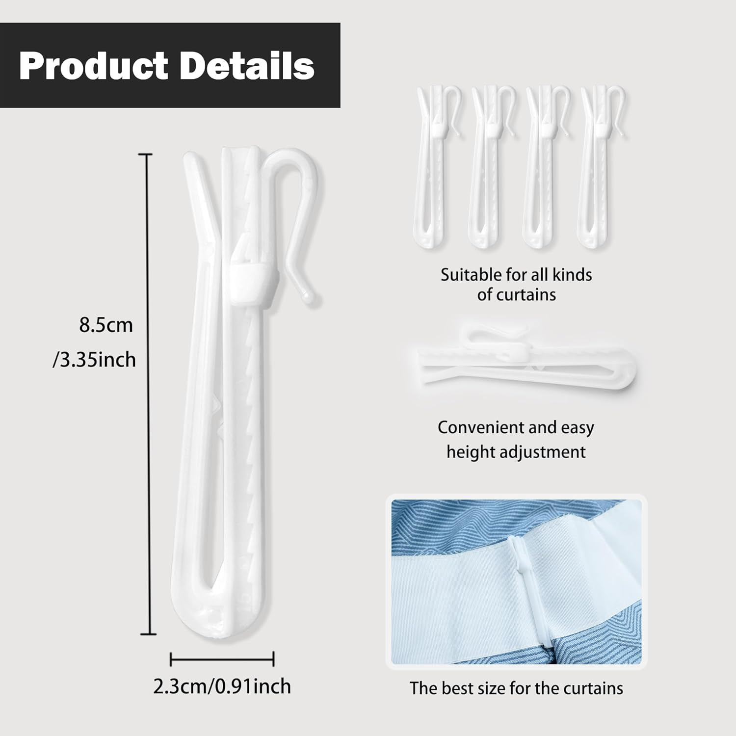 80 Pcs Plastic Curtain Hooks,Adjustable Pinch Pleat Curtain Hooks Curtain Clips,