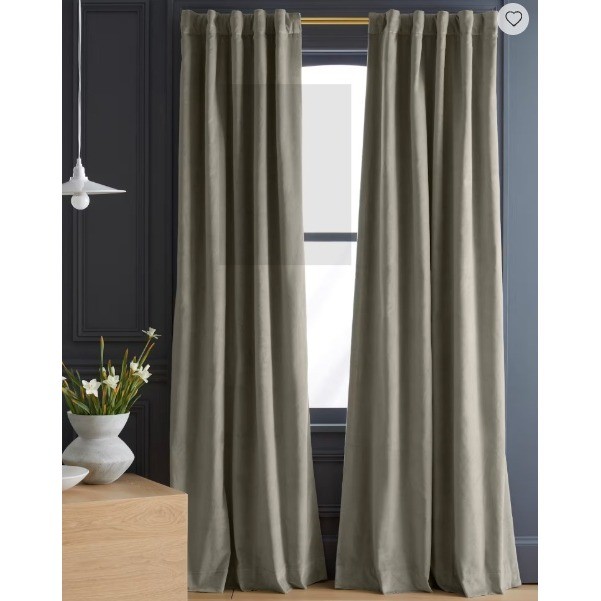 NWOT QUINCE Light Grey Room Darkening Cotton Velvet Modern Luxury Curtain 48×108