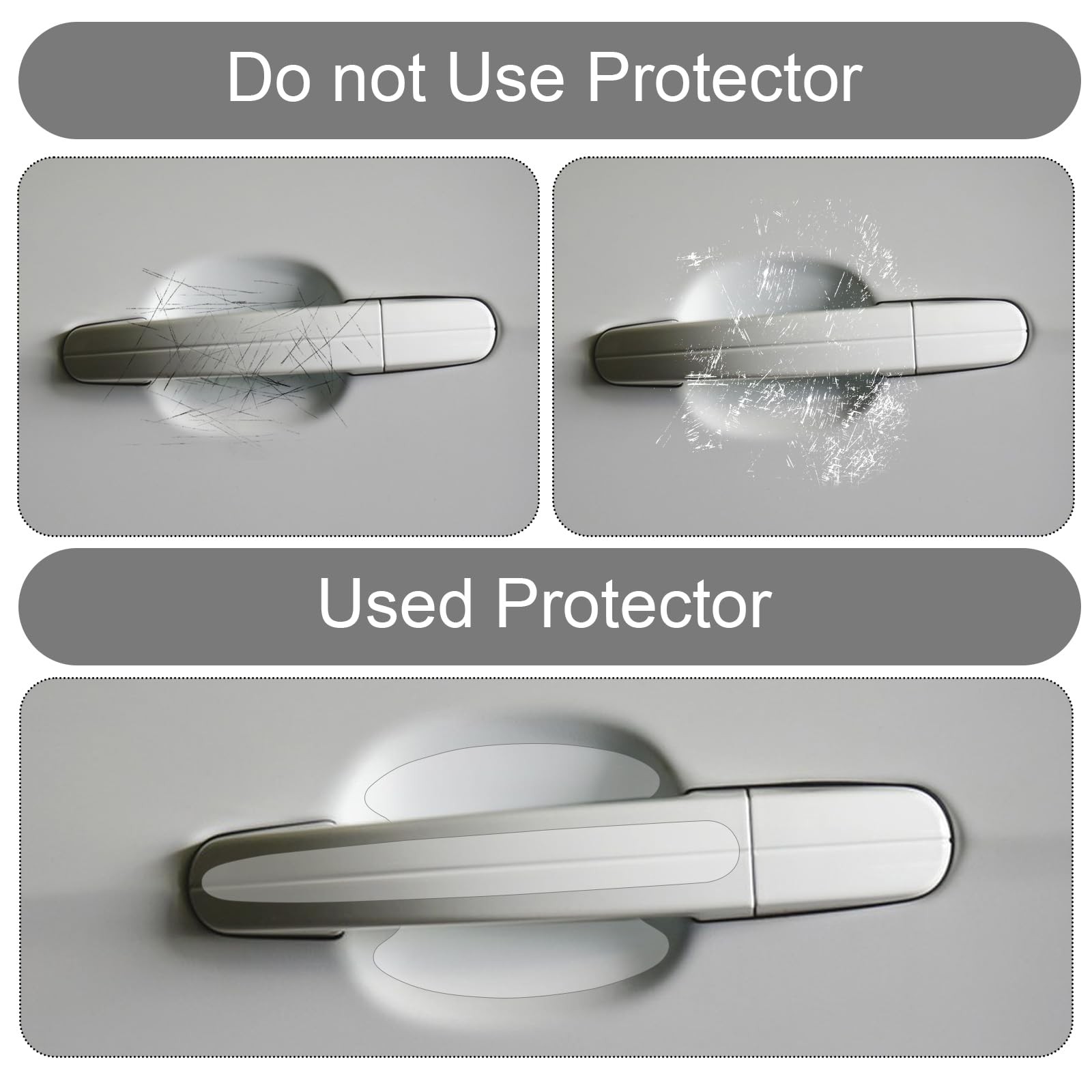 Car Door Handle Scratch Protector Transparent TPU 16 Pcs Universal for Most Cars