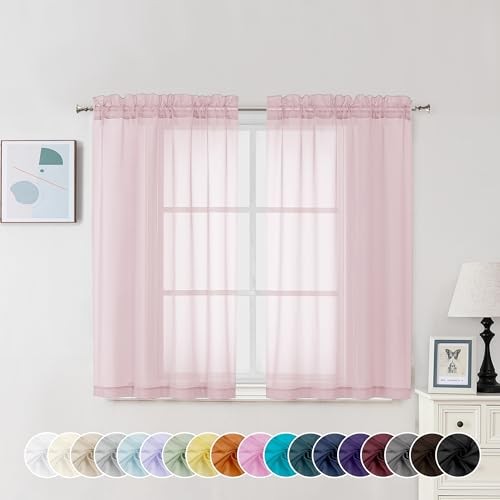Sheer Curtains 45 Inch Long 2 Panels, Short 42″W x 45″L (Pack of 2) Blush Pink