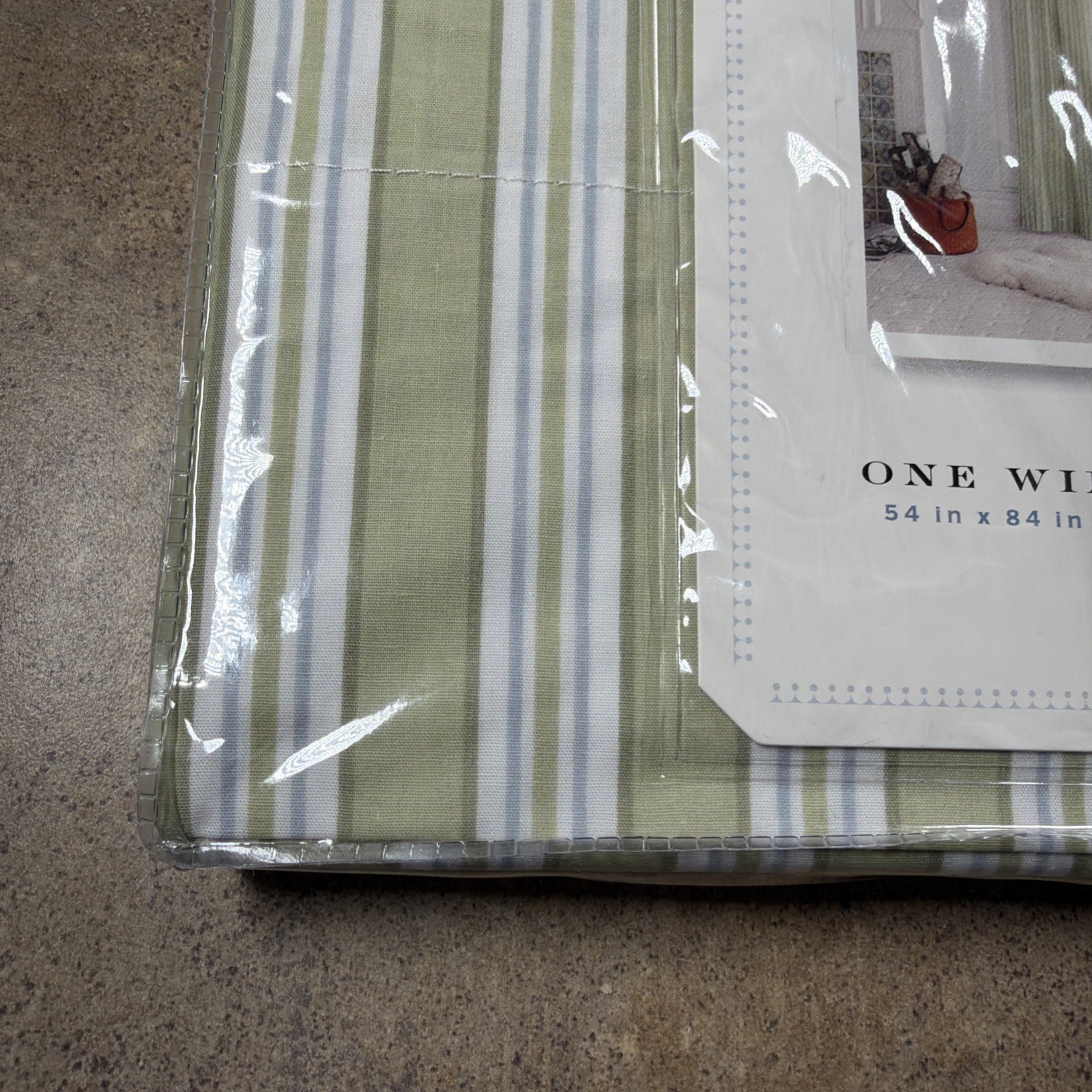 Simply Shabby Chic Window Panel GREEN Stripe Blue White 54×84 NEW