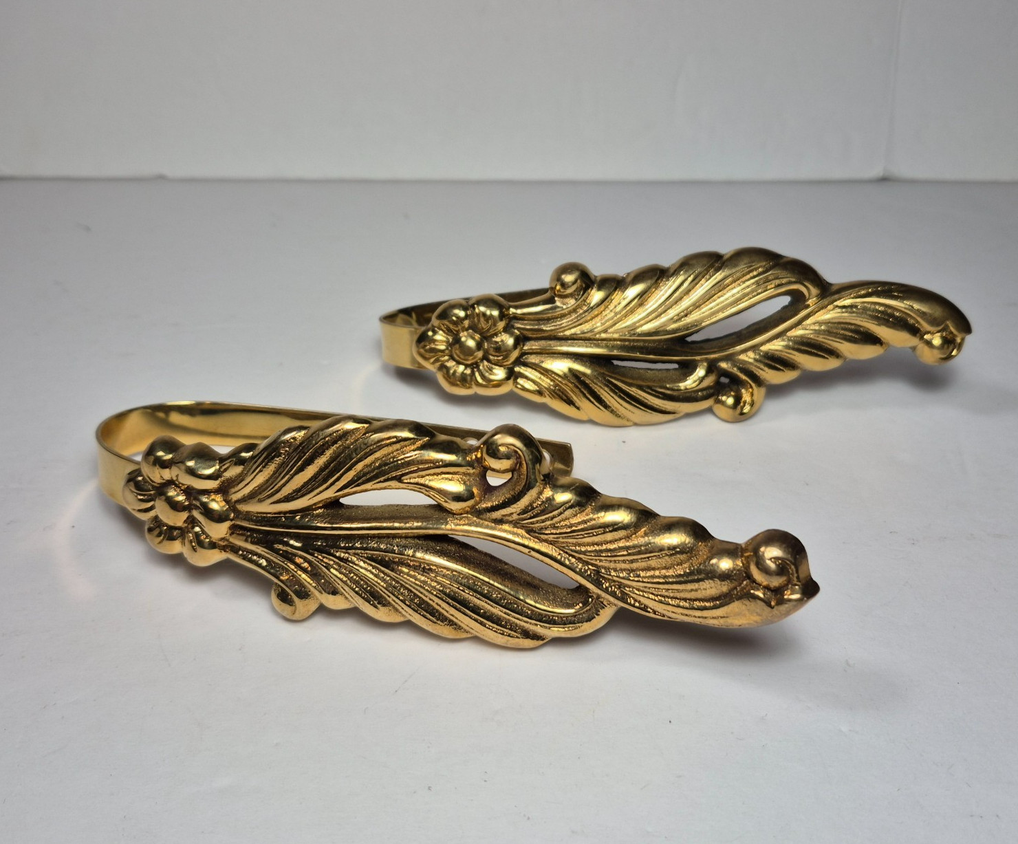 Curtain Tie Backs Set 2 Solid Brass Leaf Leaves Flower Wall Hooks India 5.5 In