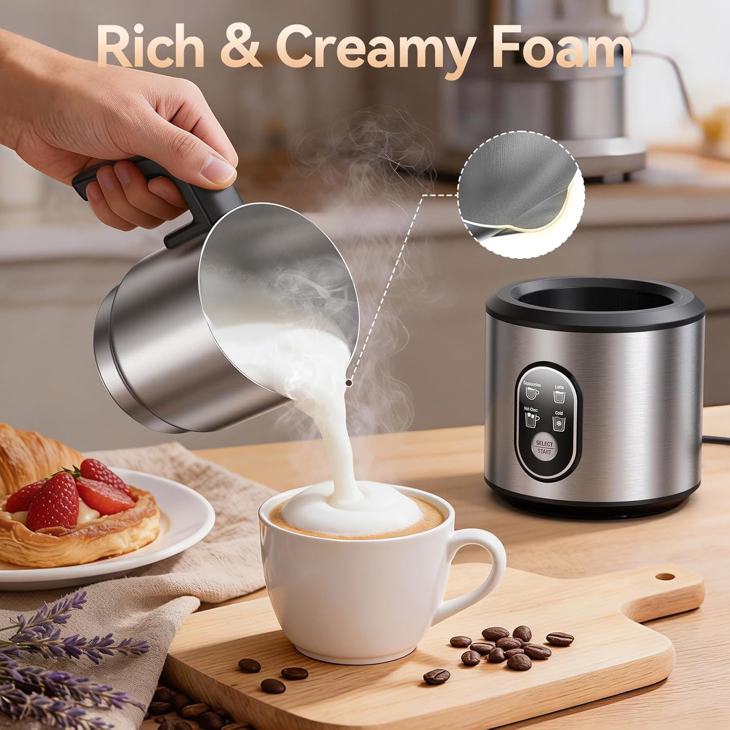 4-in-1 Milk Frother & Steamer – 24oz Automatic Hot & Cold Stainless Steel Jug