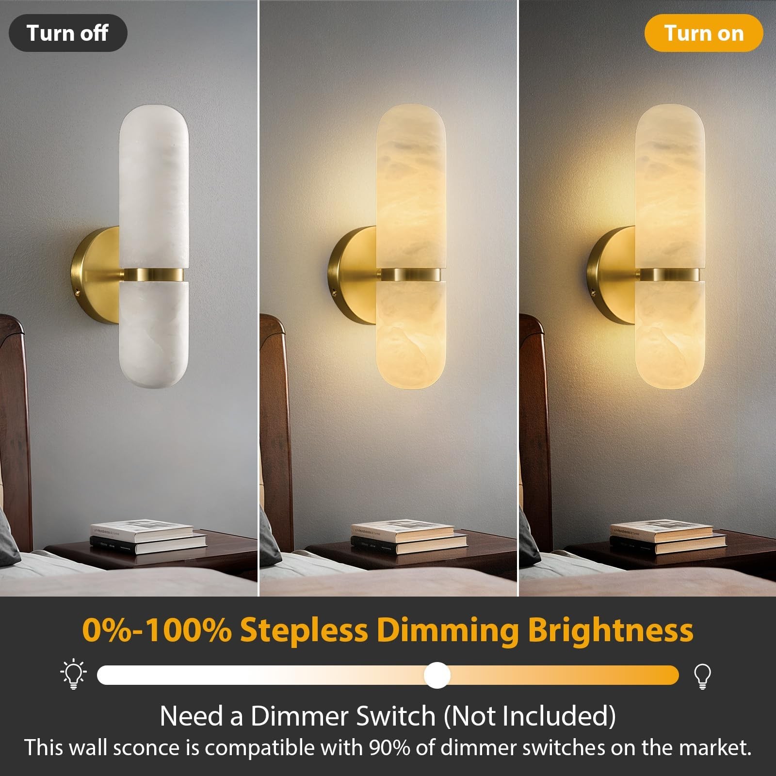 Natural Alabaster Brass Wall Sconce – Modern Luxury Spanish Stone Cylinder Sc…