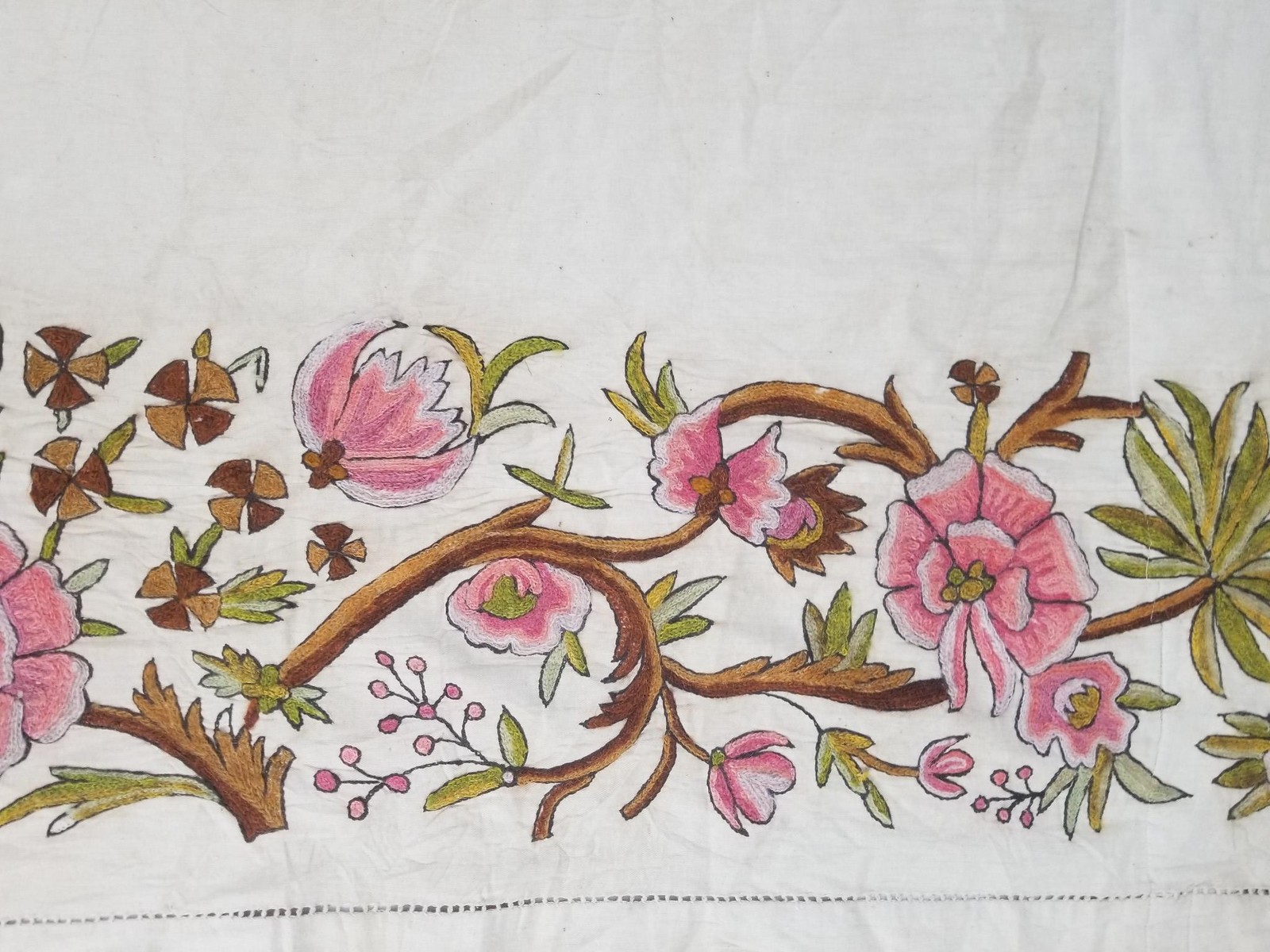 Antique Central Asian Uzbek Hand Embroidered Floral & Bird Curtain Panel 82x44in