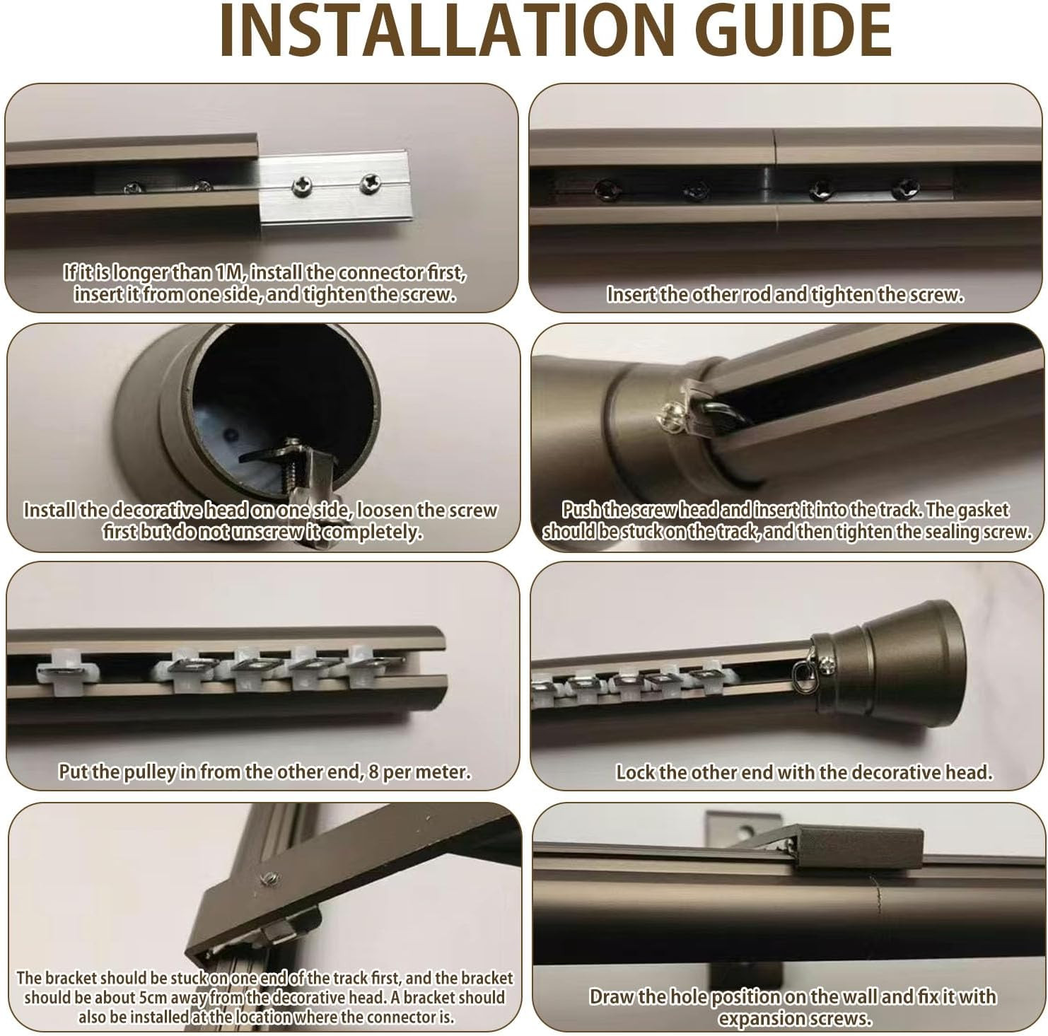 Double Curtain Track Wall Mounted, Roman Rod for Curtain, Aluminum Heavy-Duty Si